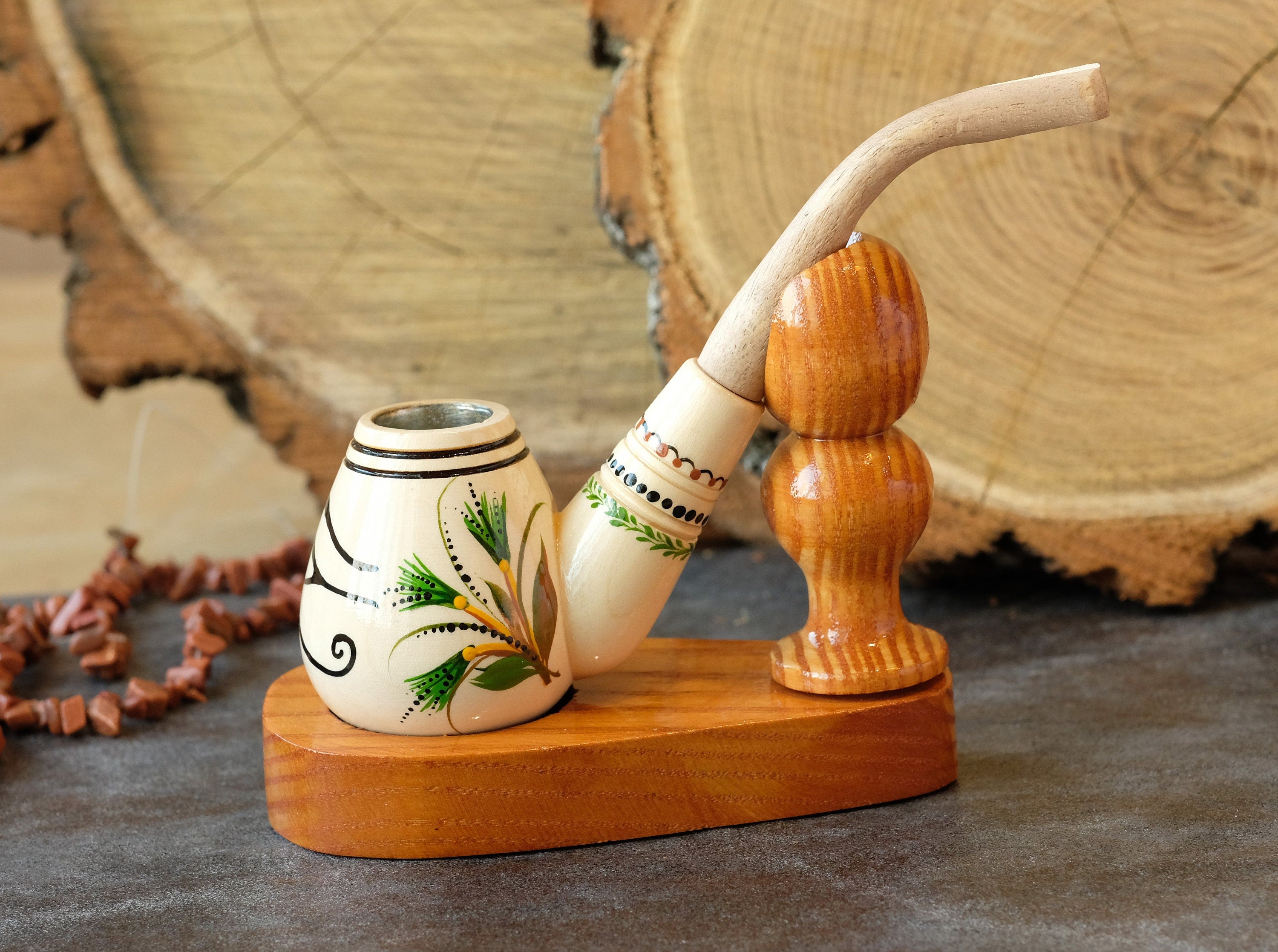 Painted Wooden Smoking Pipe - Eye of Horus Tobacco Pipe