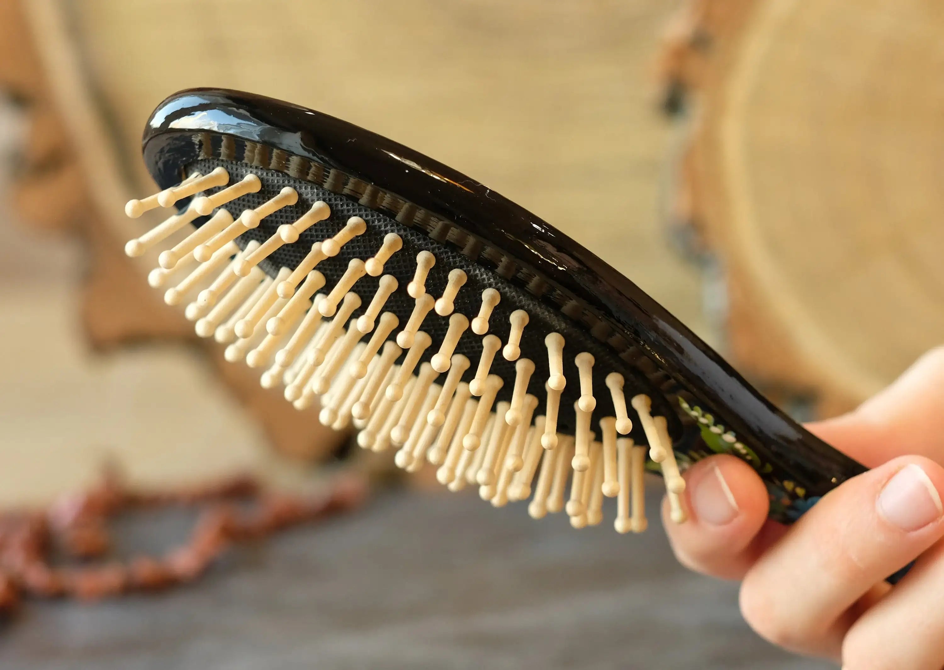 Painted Wooden Tree of Life Massage Hairbrush - Norse Mythology Emerald Green Paddle Hairbrush with Wooden Bristles