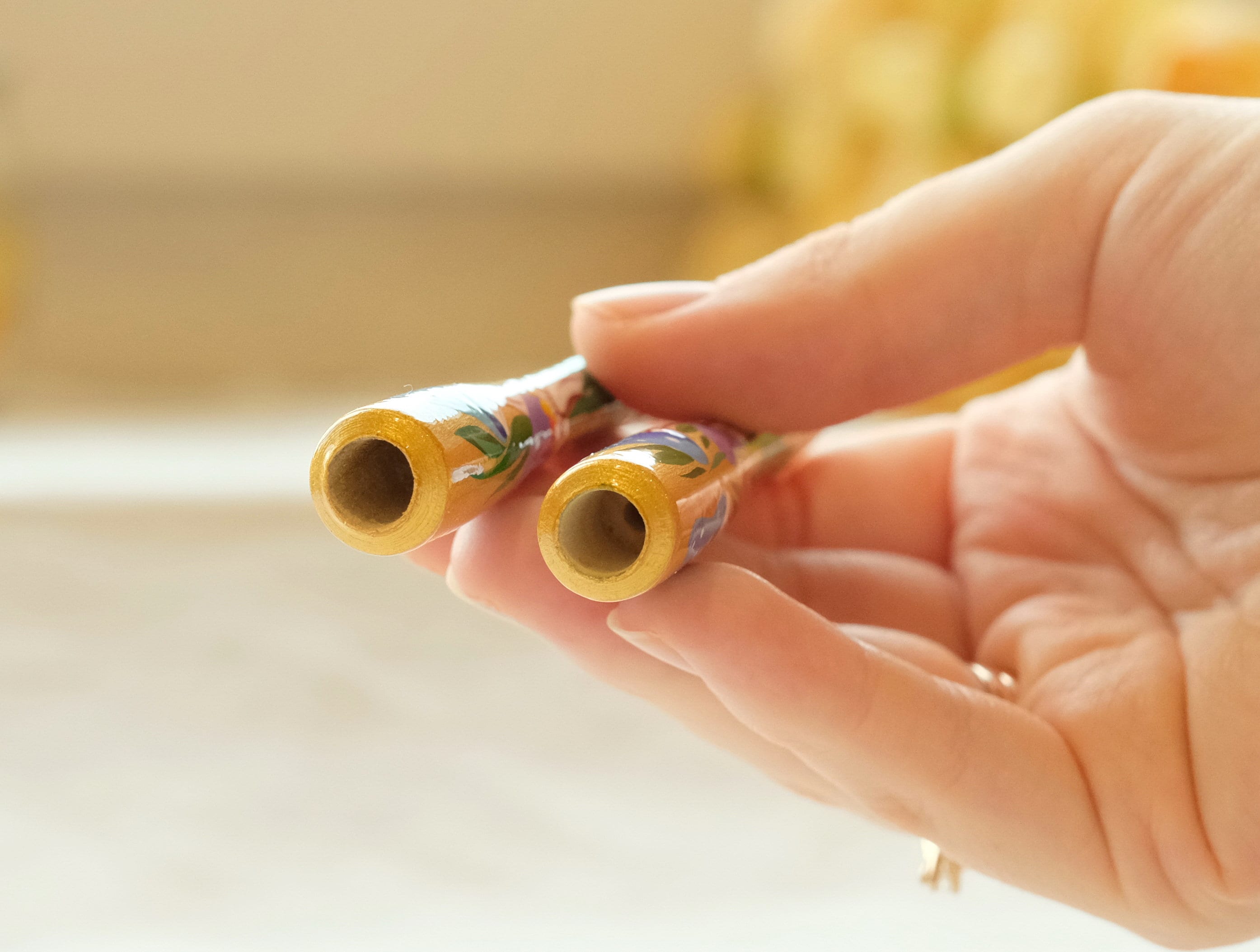 Regular Wooden Mushroom Cigarette Holder - Painted With Ukrainian Folk Art Petrykivka