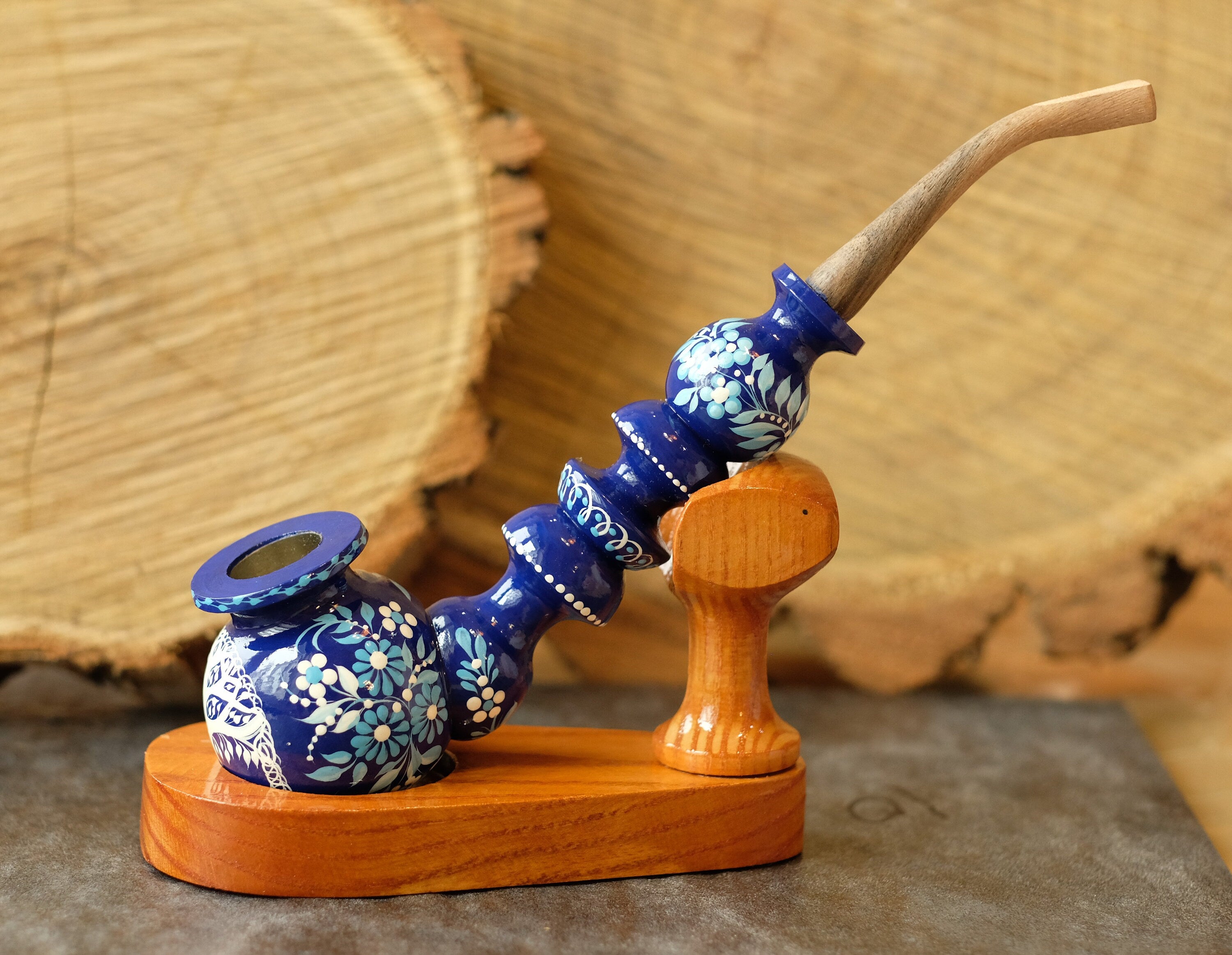 Wooden Smoking Pipe with Painted Tree of Life - Celtic Tobacco Pipe