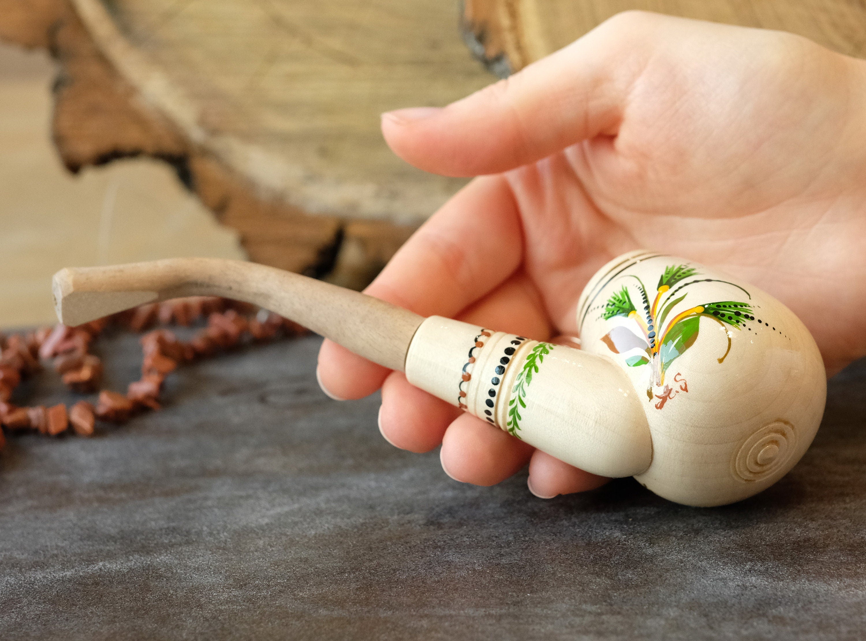 Painted Wooden Smoking Pipe - Eye of Horus Tobacco Pipe