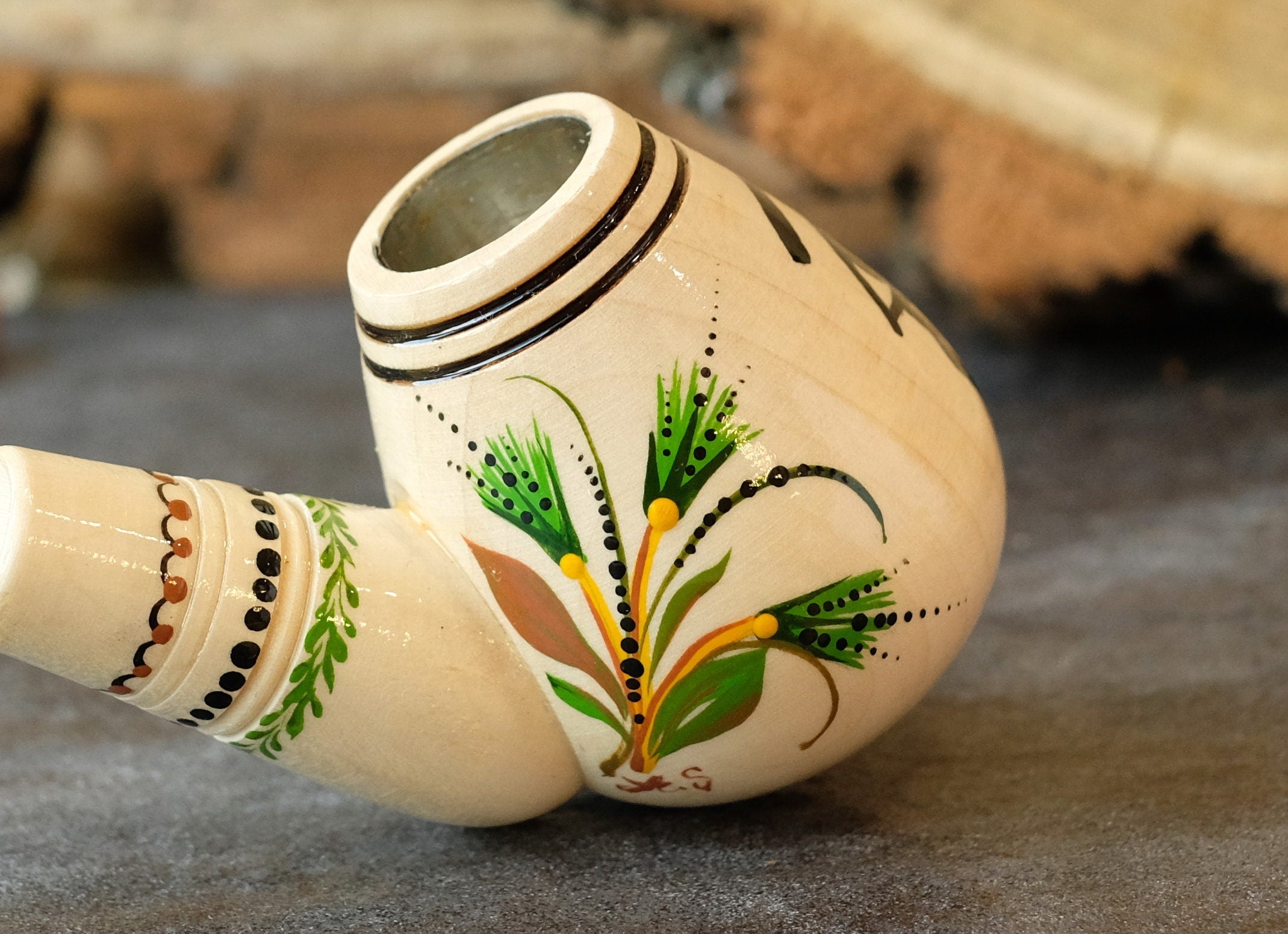 Painted Wooden Smoking Pipe - Eye of Horus Tobacco Pipe
