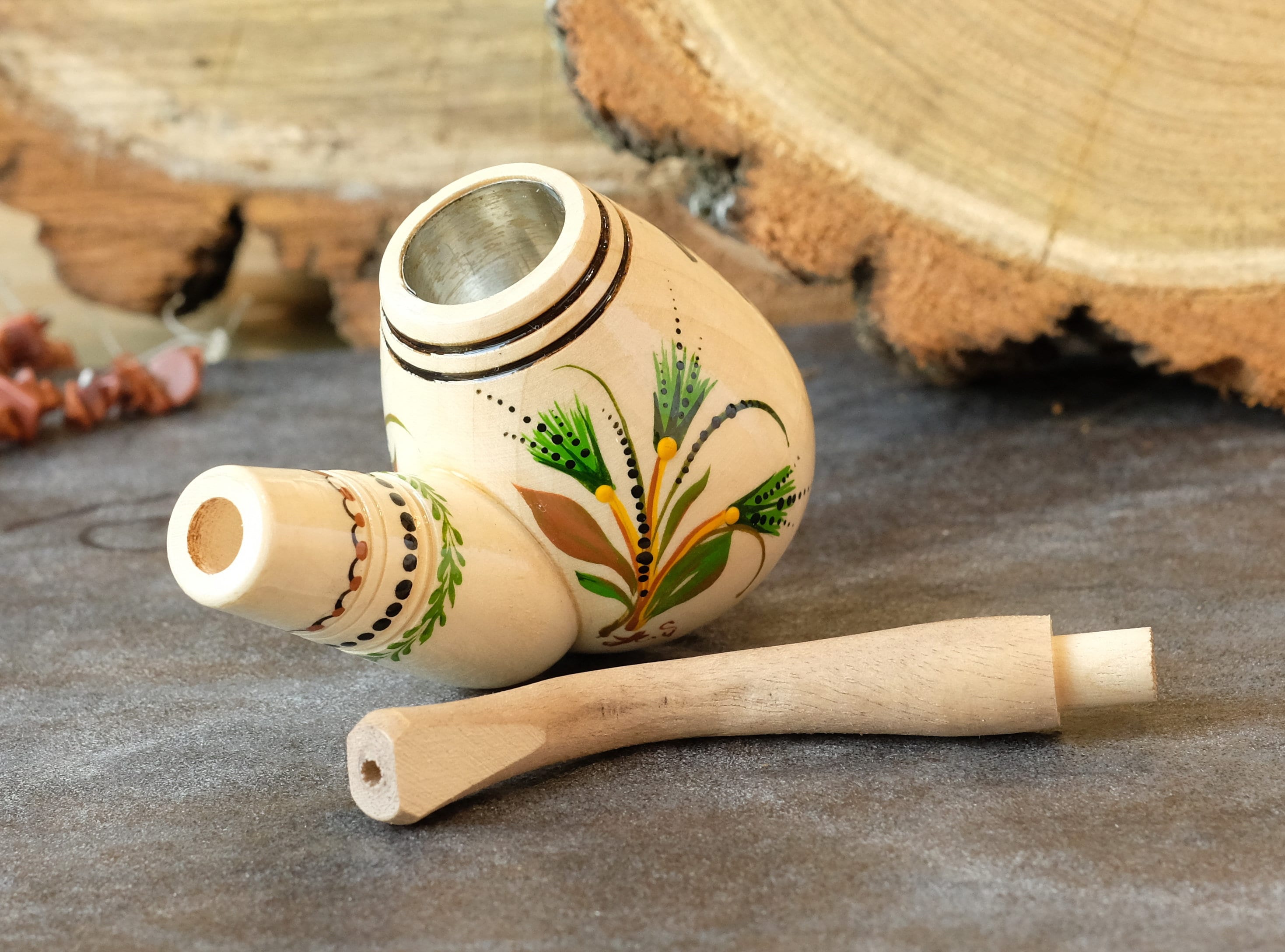 Painted Wooden Smoking Pipe - Eye of Horus Tobacco Pipe
