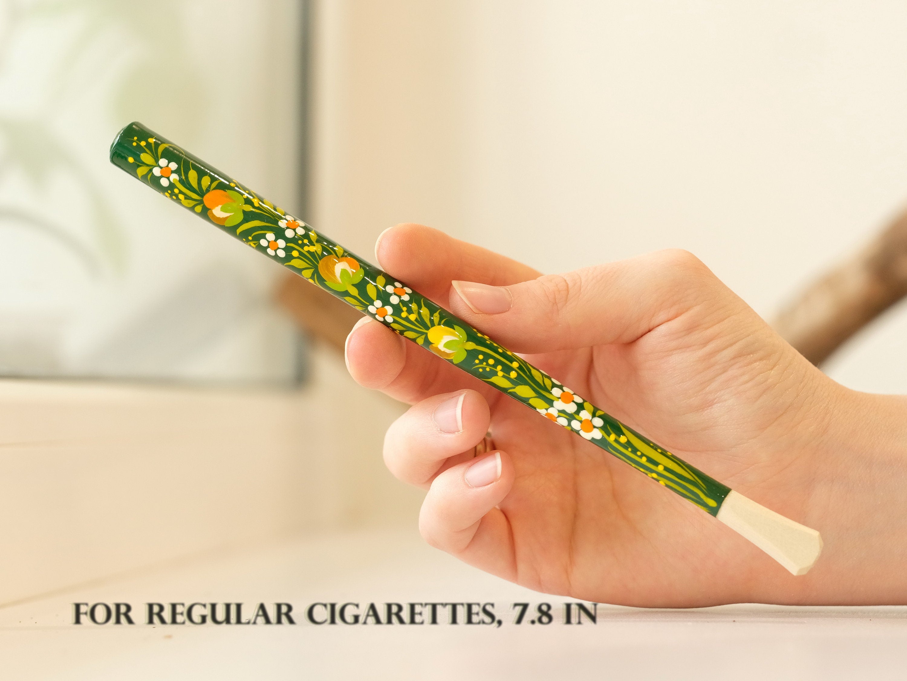 Hand-Painted Wooden Cigarette Holder - Regular & Slim - with Ukrainian Folk Art Petrykivka