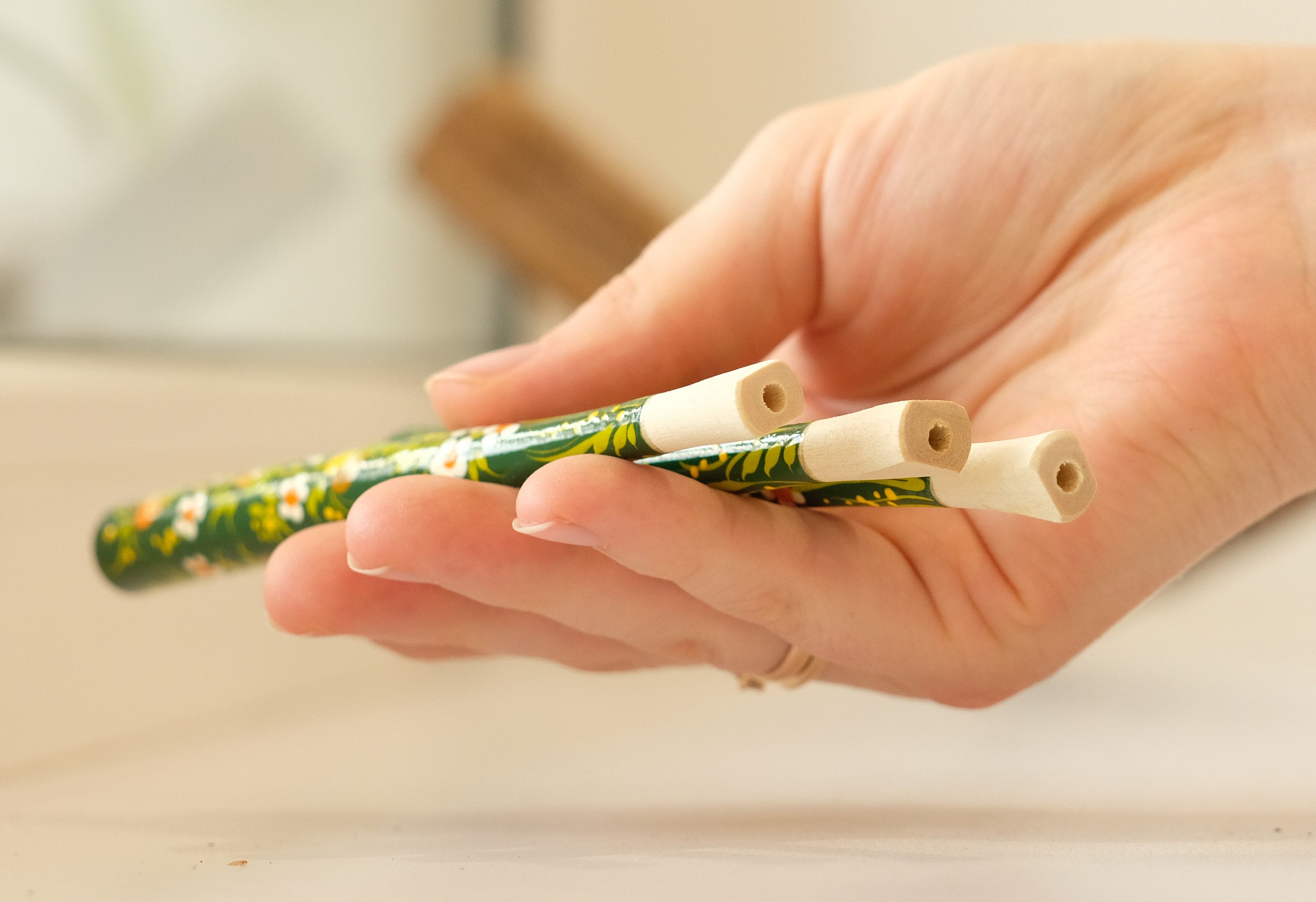 Hand-Painted Wooden Cigarette Holder - Regular & Slim - with Ukrainian Folk Art Petrykivka