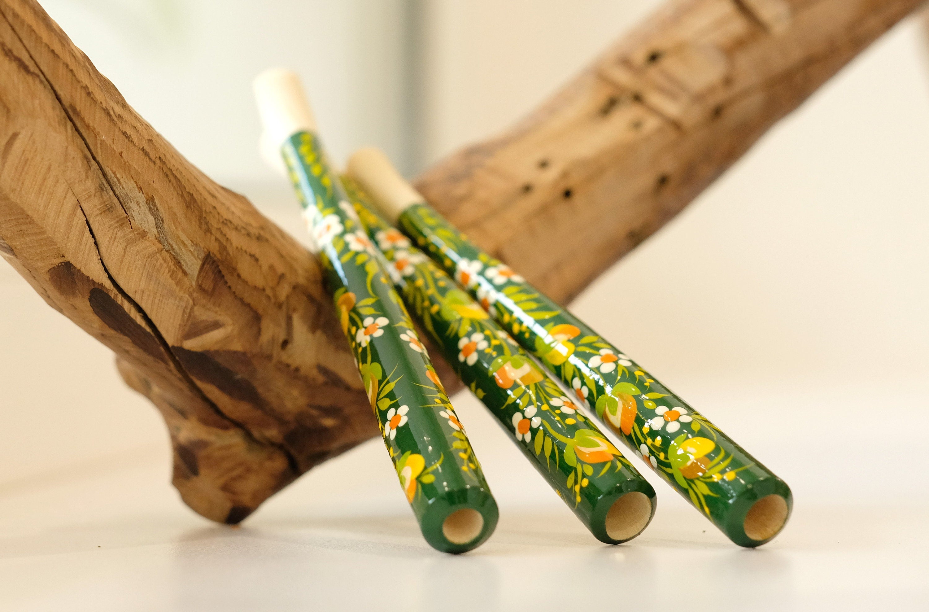 Hand-Painted Wooden Cigarette Holder - Regular & Slim - with Ukrainian Folk Art Petrykivka
