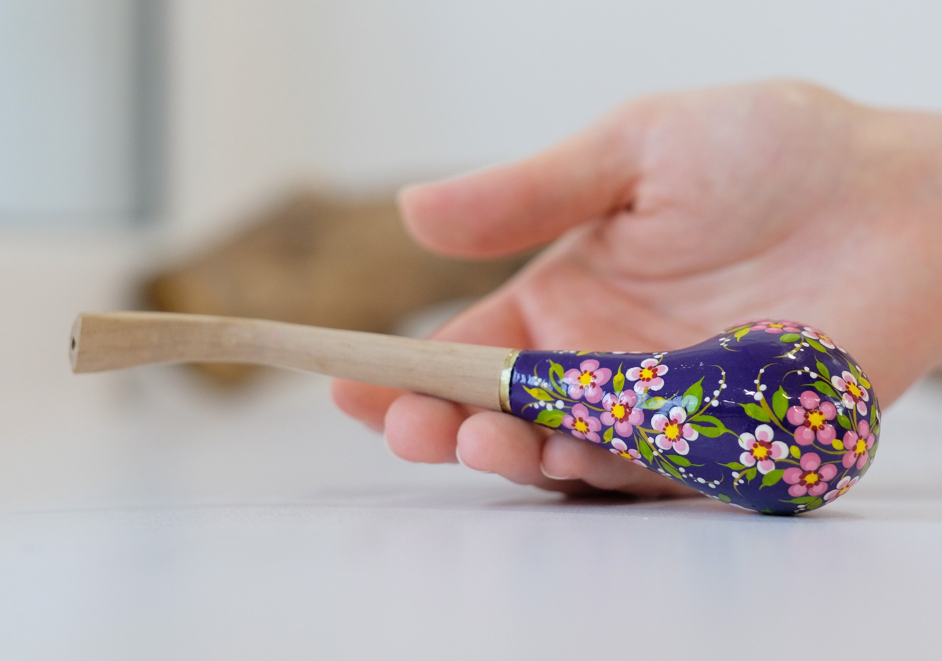 Painted Cherry Blossom Smoking Pipe - Ukrainian Wooden Tobacco Pipe