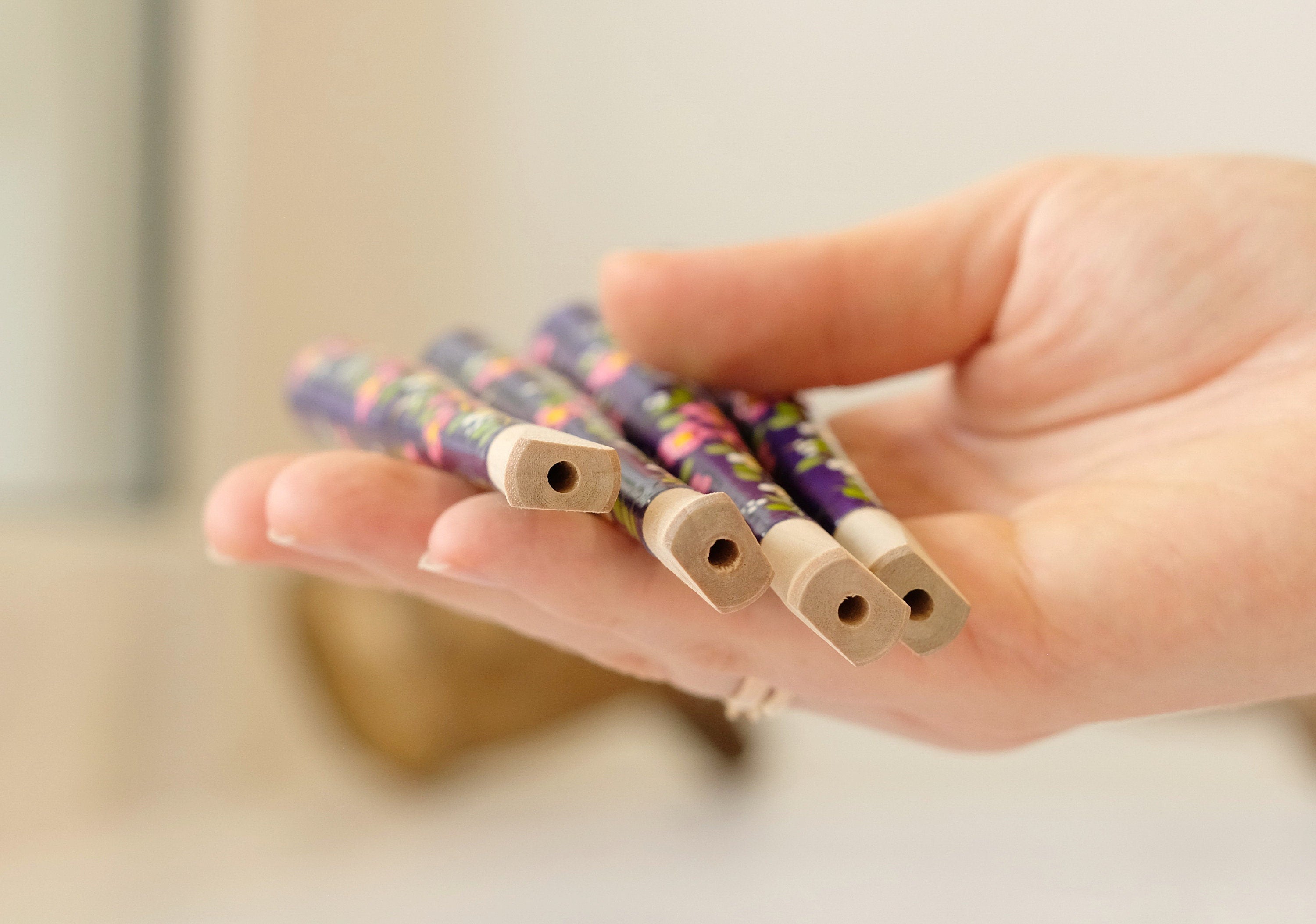 Painted Wooden Regular Cigarette Holder with Ukrainian Folk Art Petrykivka - Cherry Blossom Flower Mouthpiece