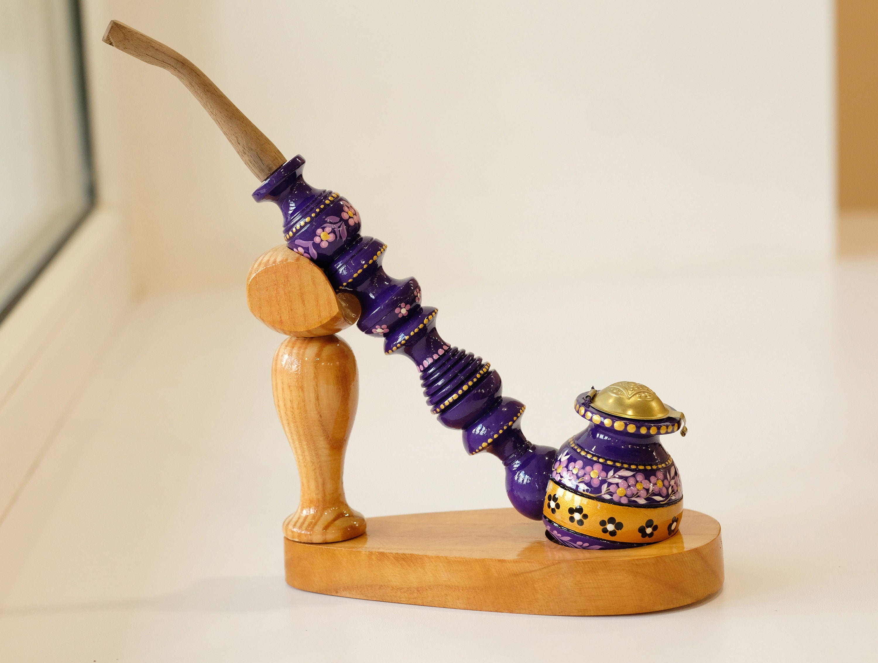 Painted Wooden Smoking Pipe with Lid - Cherry Blossom Tobacco Pipe - Ukrainian Folk Art Petrykivka