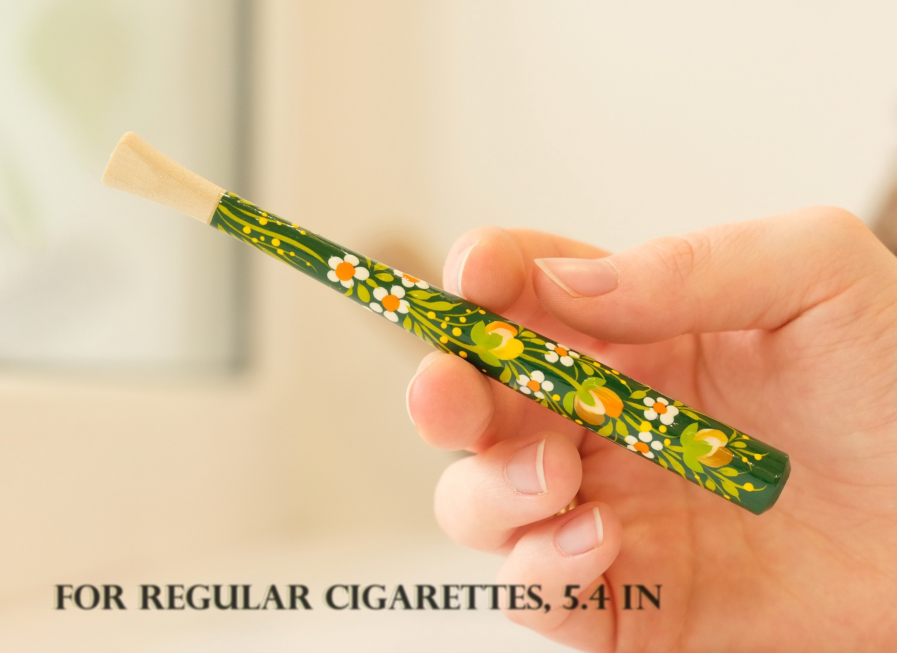 Hand-Painted Wooden Cigarette Holder - Regular & Slim - with Ukrainian Folk Art Petrykivka