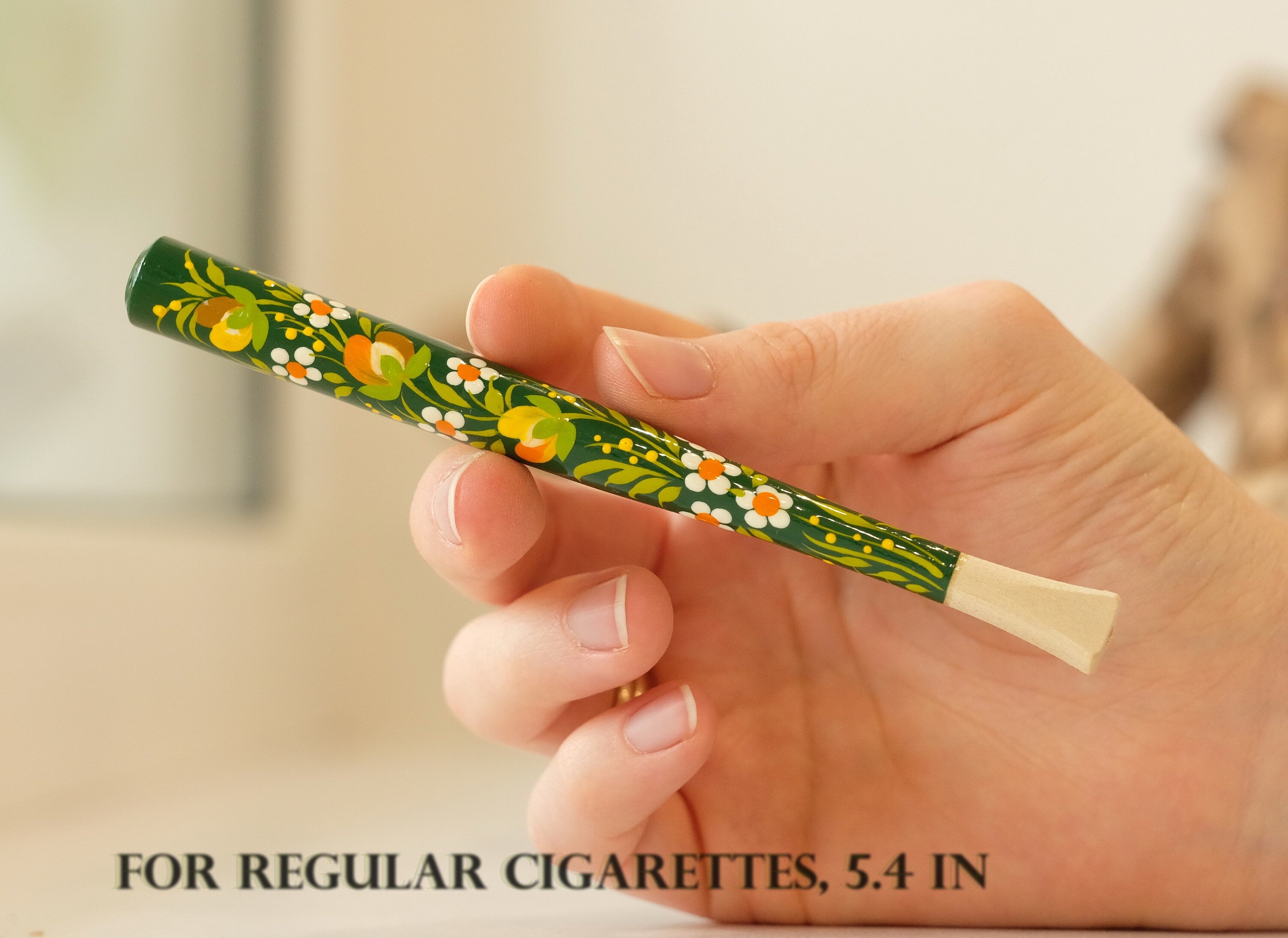 Hand-Painted Wooden Cigarette Holder - Regular & Slim - with Ukrainian Folk Art Petrykivka