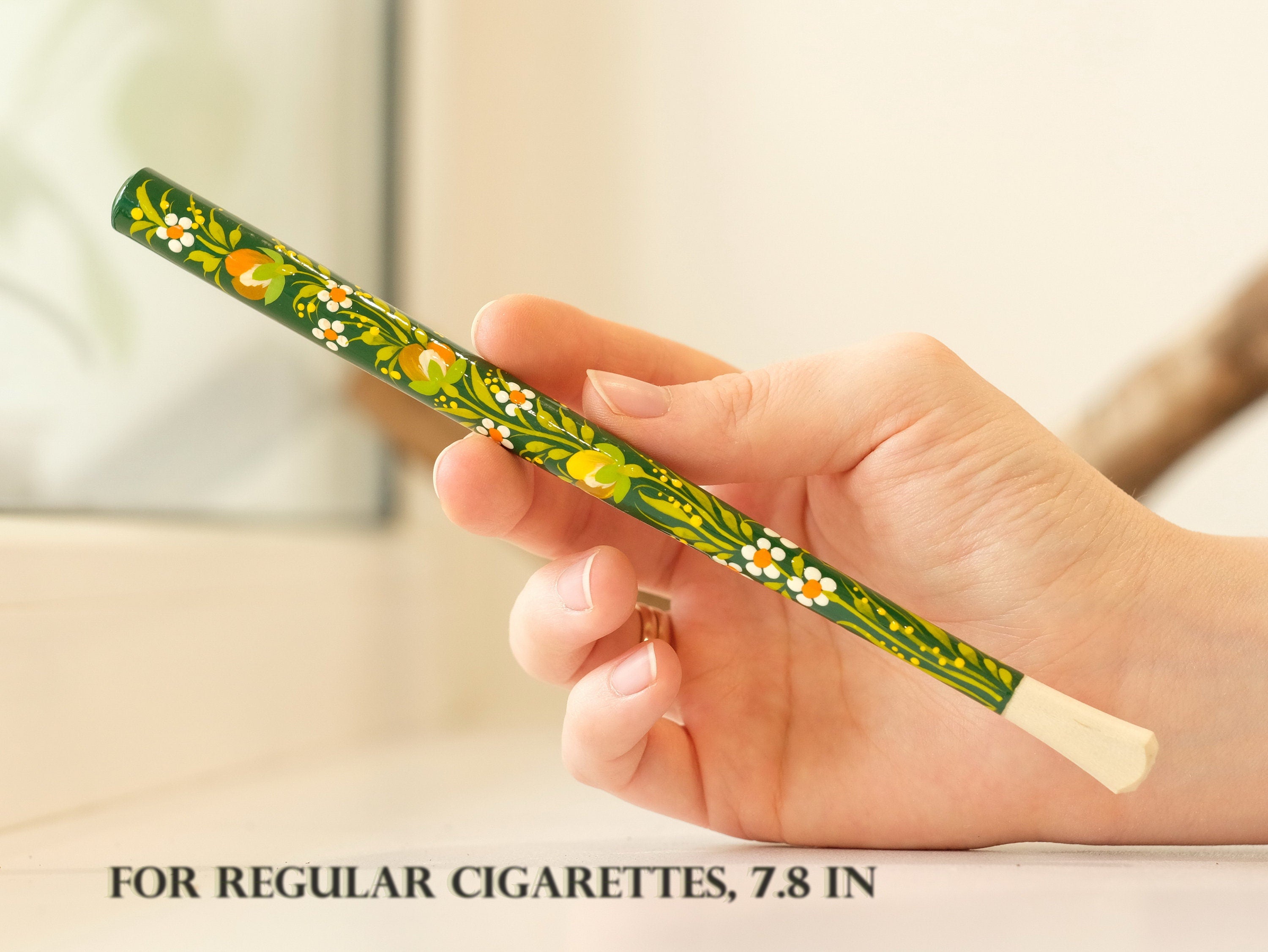 Hand-Painted Wooden Cigarette Holder - Regular & Slim - with Ukrainian Folk Art Petrykivka