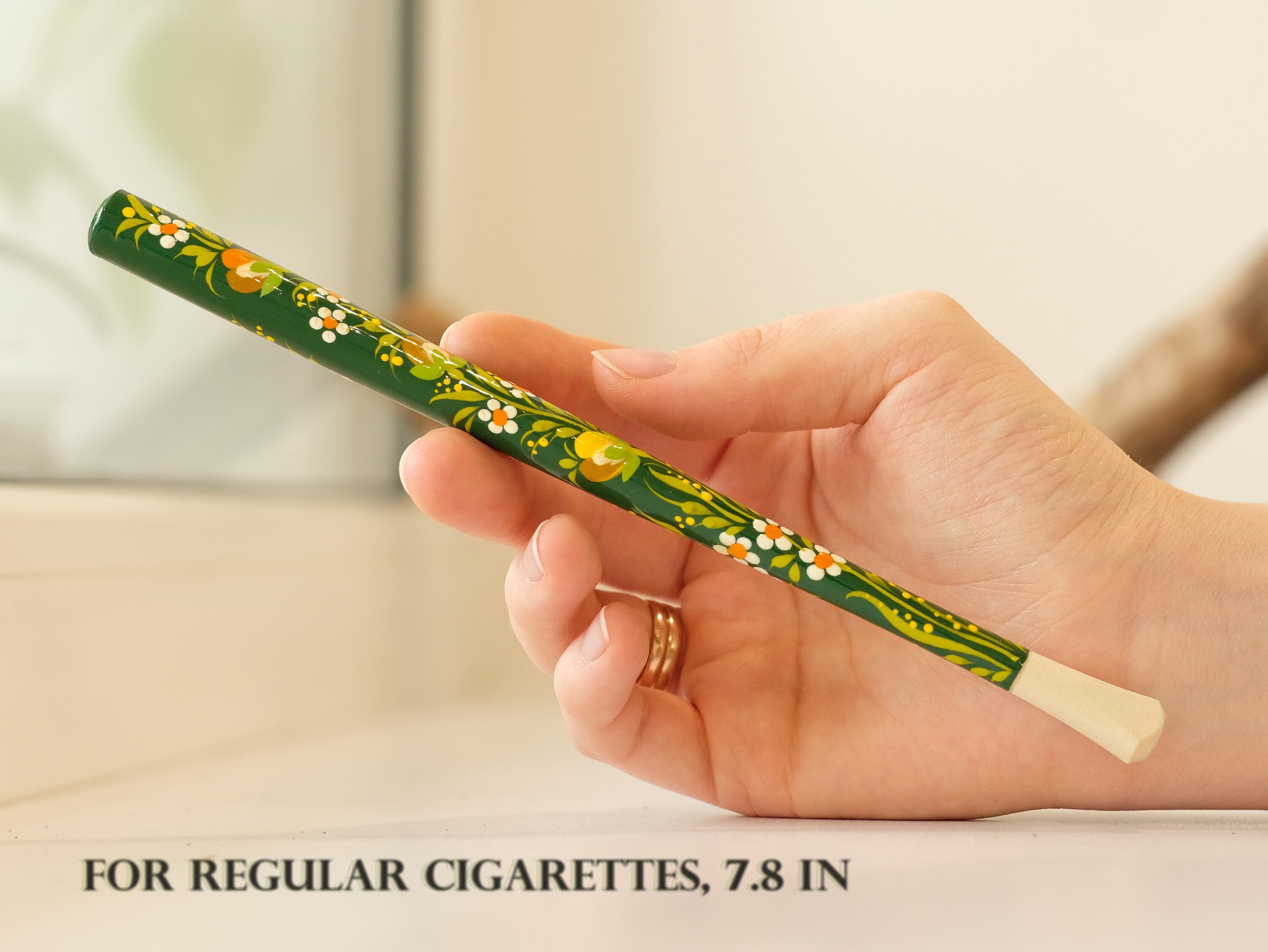 Hand-Painted Wooden Cigarette Holder - Regular & Slim - with Ukrainian Folk Art Petrykivka
