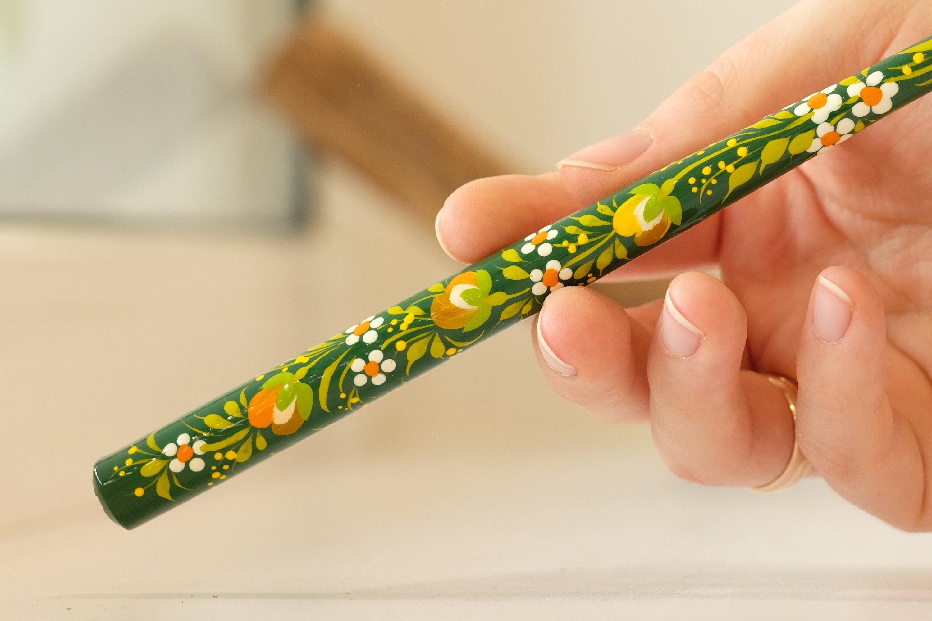Hand-Painted Wooden Cigarette Holder - Regular & Slim - with Ukrainian Folk Art Petrykivka