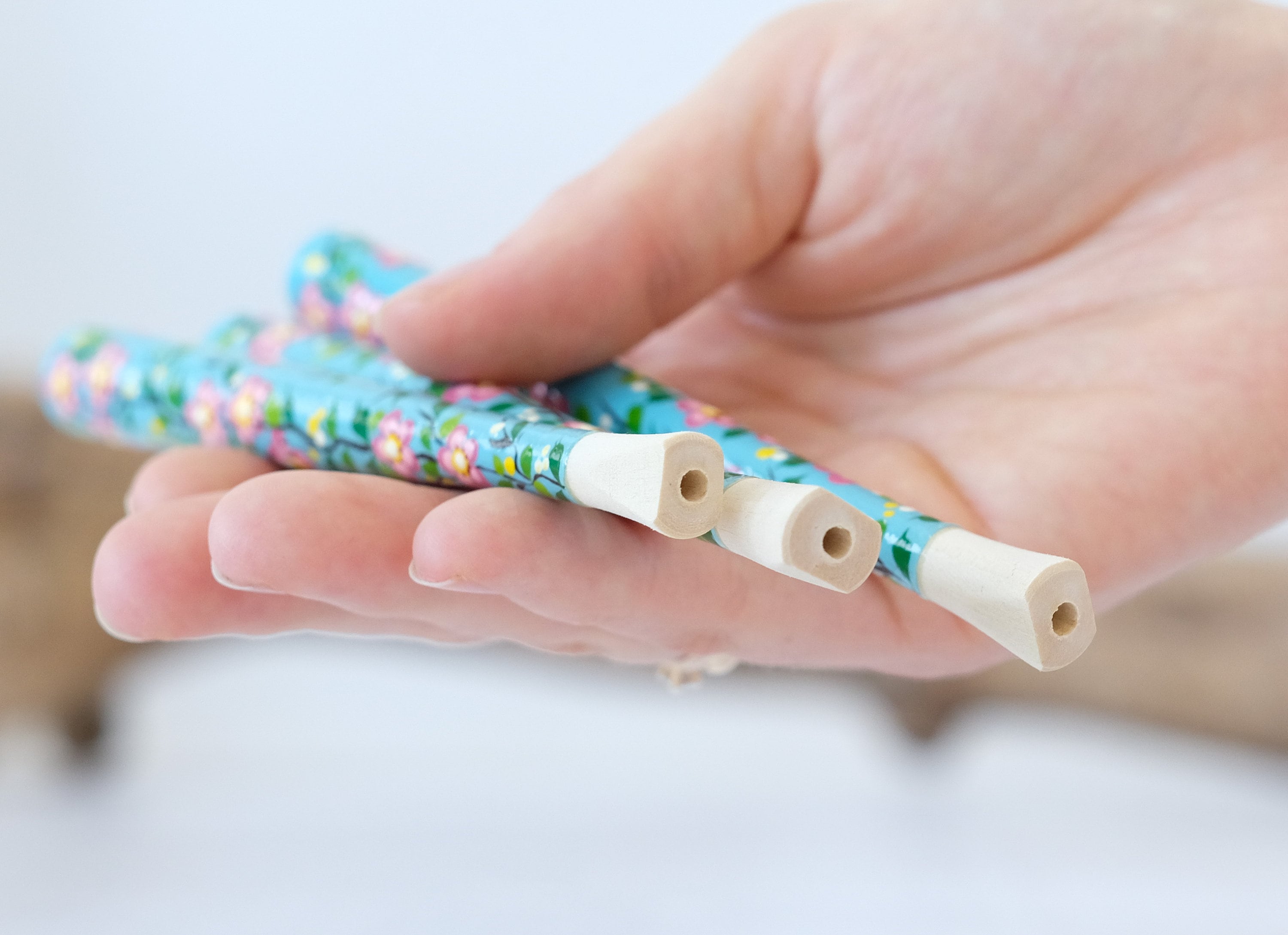 Painted Wooden Cigarette Holder - Regular & Slim - Cherry Blossom Mouthpiece with Ukrainian Folk Art Petrykivka