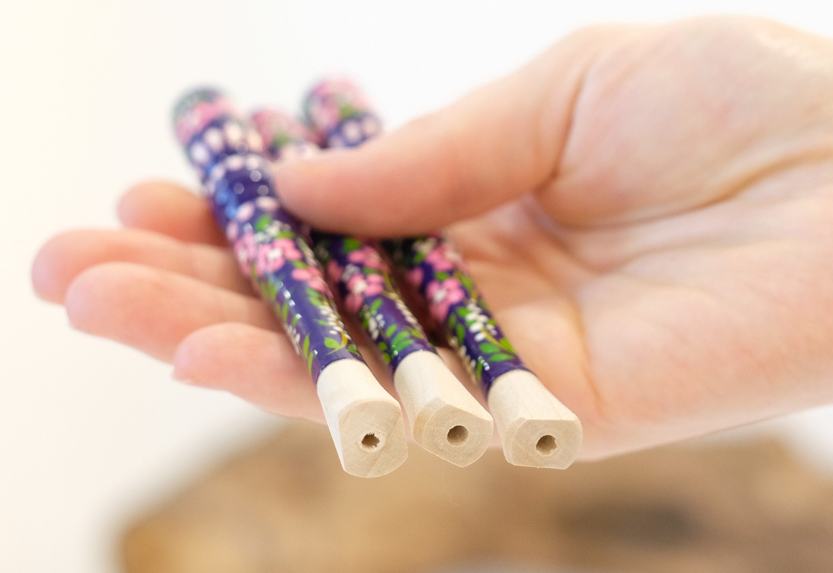 Hand-Painted Wooden Regular Cigarette Holder - Cherry Blossom Mouthpiece with Ukrainian Folk Art Petrykivka