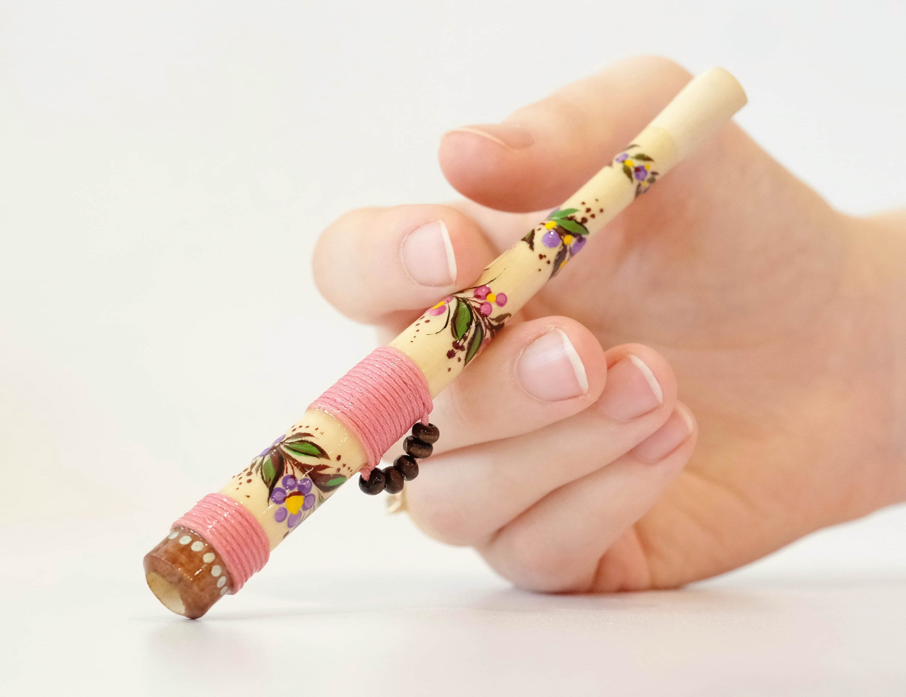 Wooden Regular cigarette holder - Hand-painted tribal cigarette holder with Ukraininan folk art Petrykivka