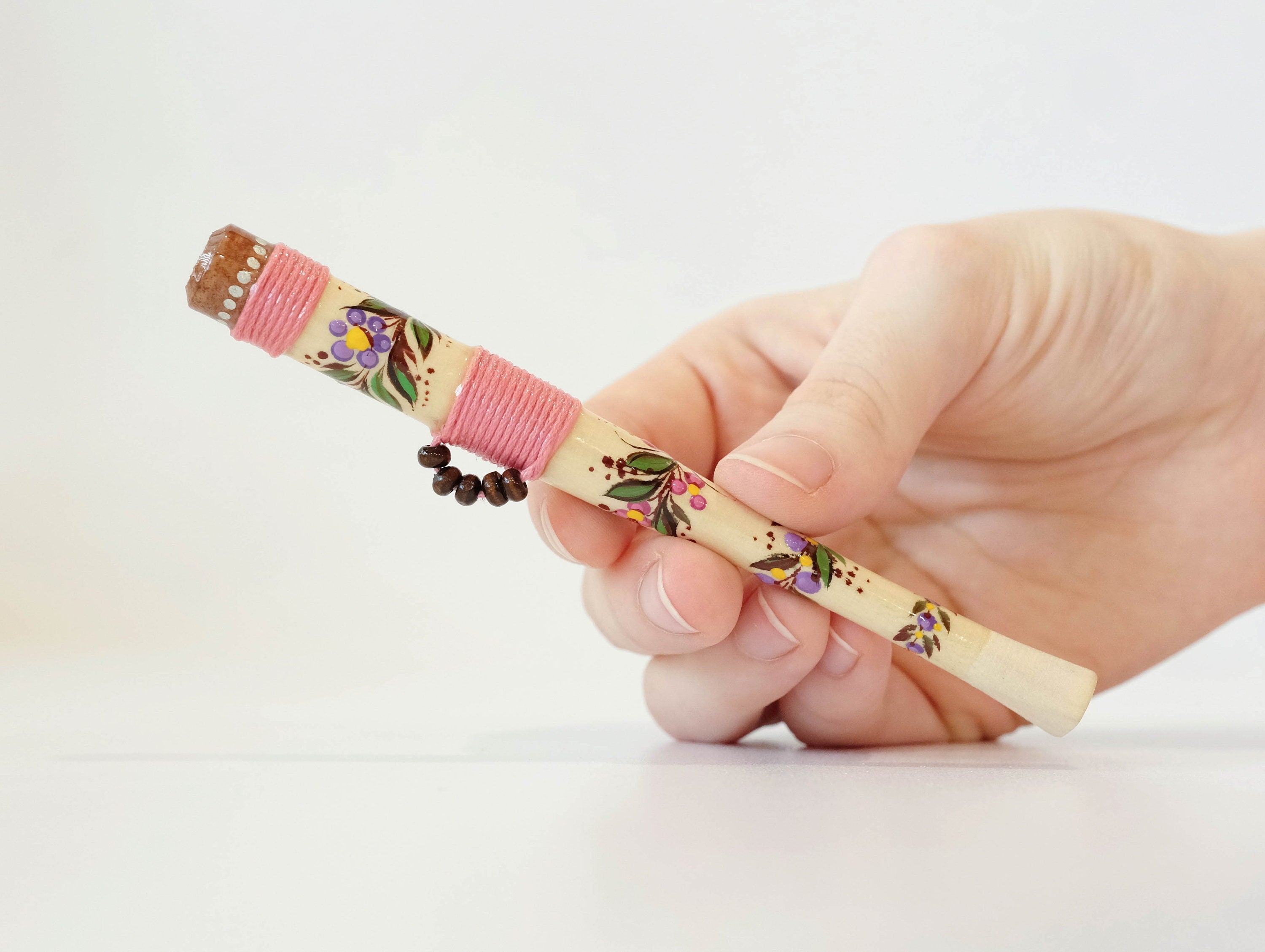 Wooden Regular cigarette holder - Hand-painted tribal cigarette holder with Ukraininan folk art Petrykivka