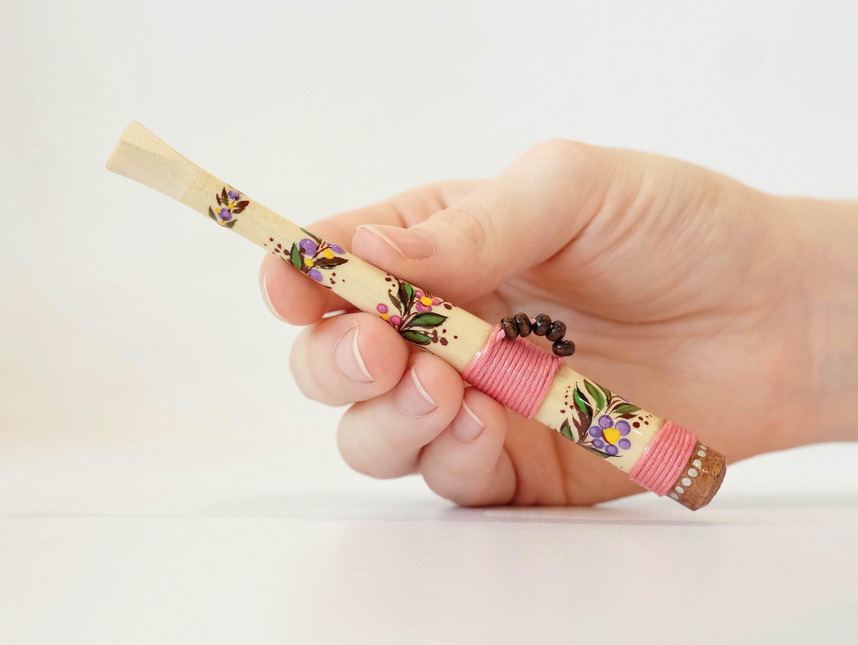 Wooden Regular cigarette holder - Hand-painted tribal cigarette holder with Ukraininan folk art Petrykivka