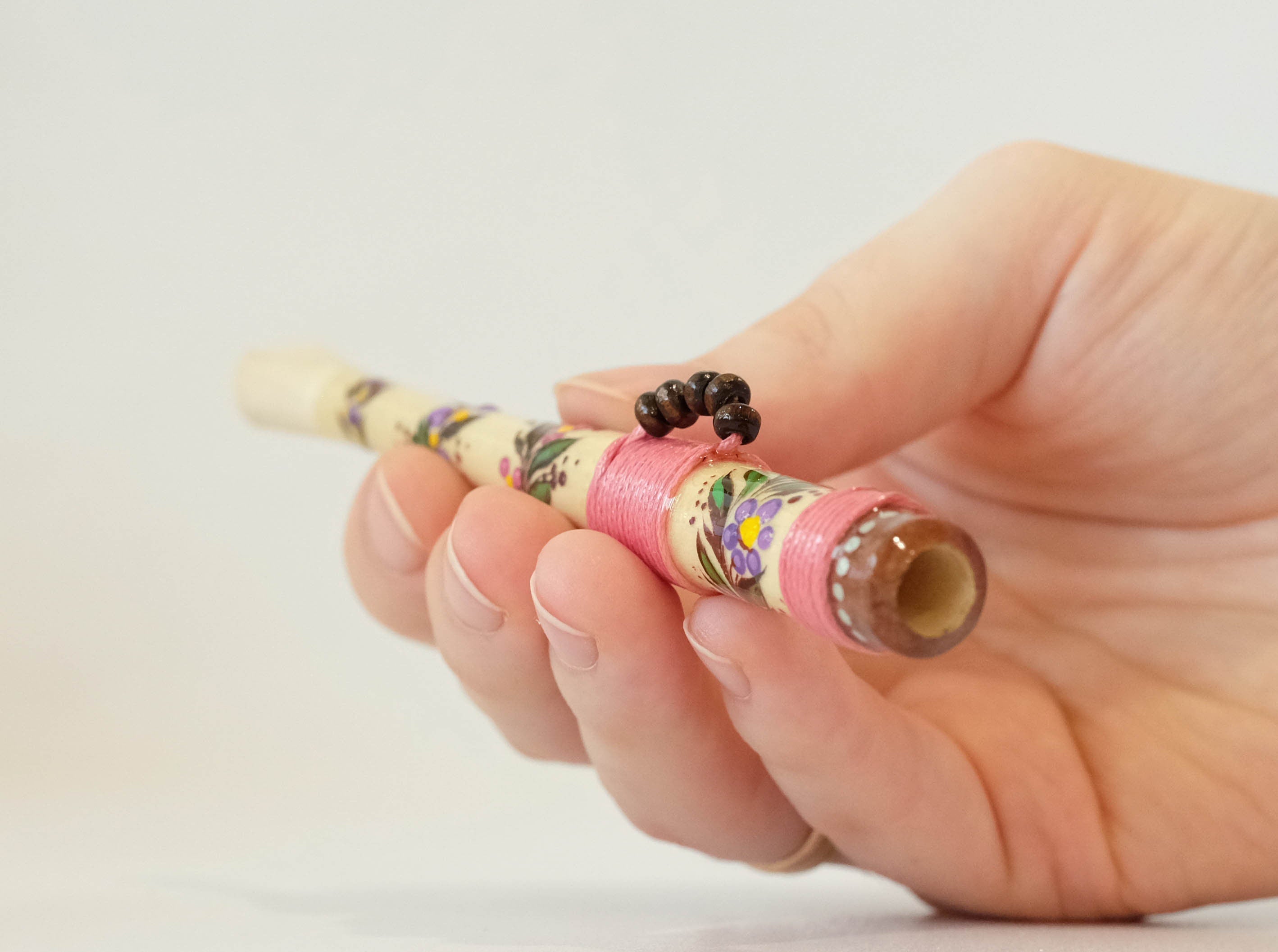 Wooden Regular cigarette holder - Hand-painted tribal cigarette holder with Ukraininan folk art Petrykivka