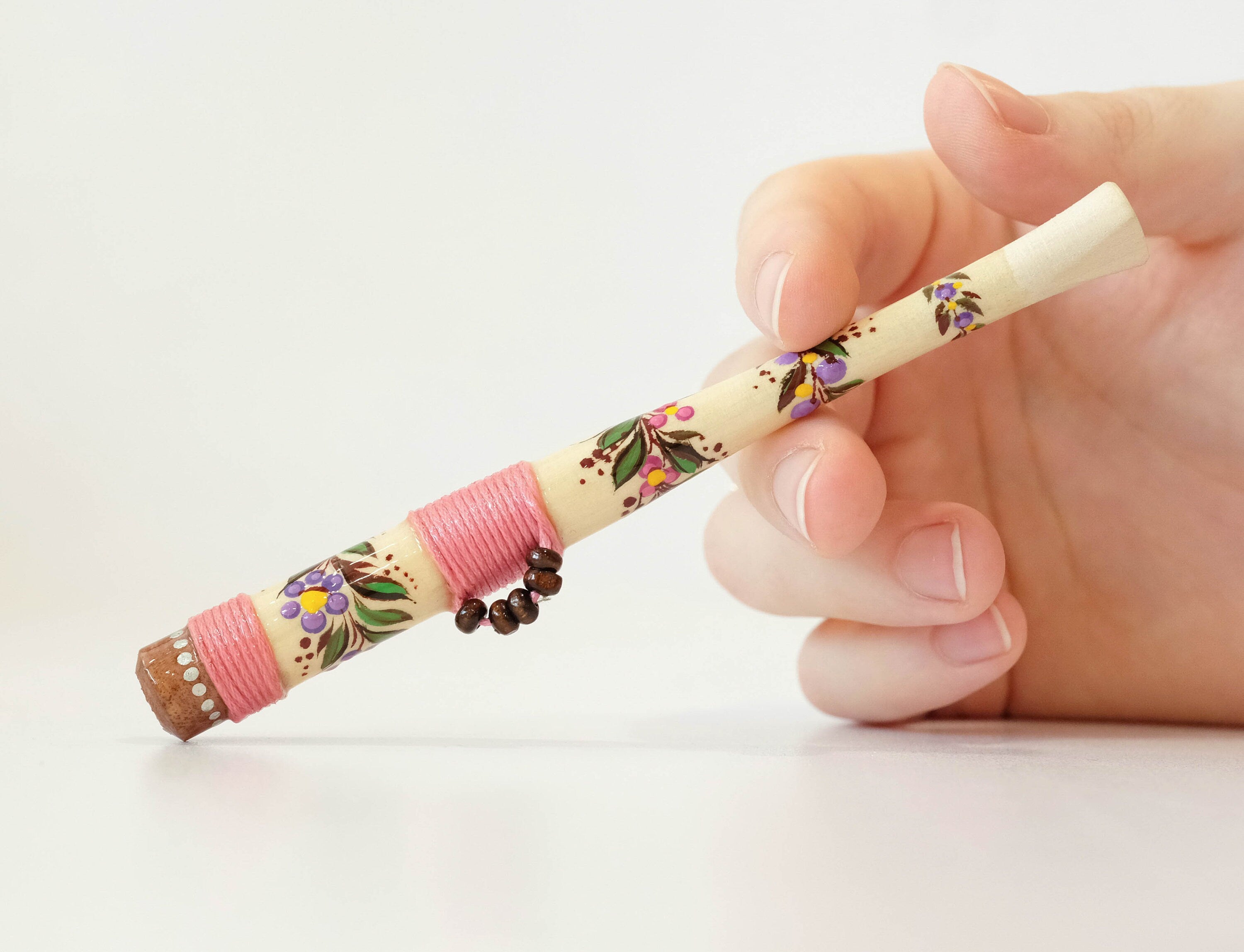 Wooden Regular cigarette holder - Hand-painted tribal cigarette holder with Ukraininan folk art Petrykivka