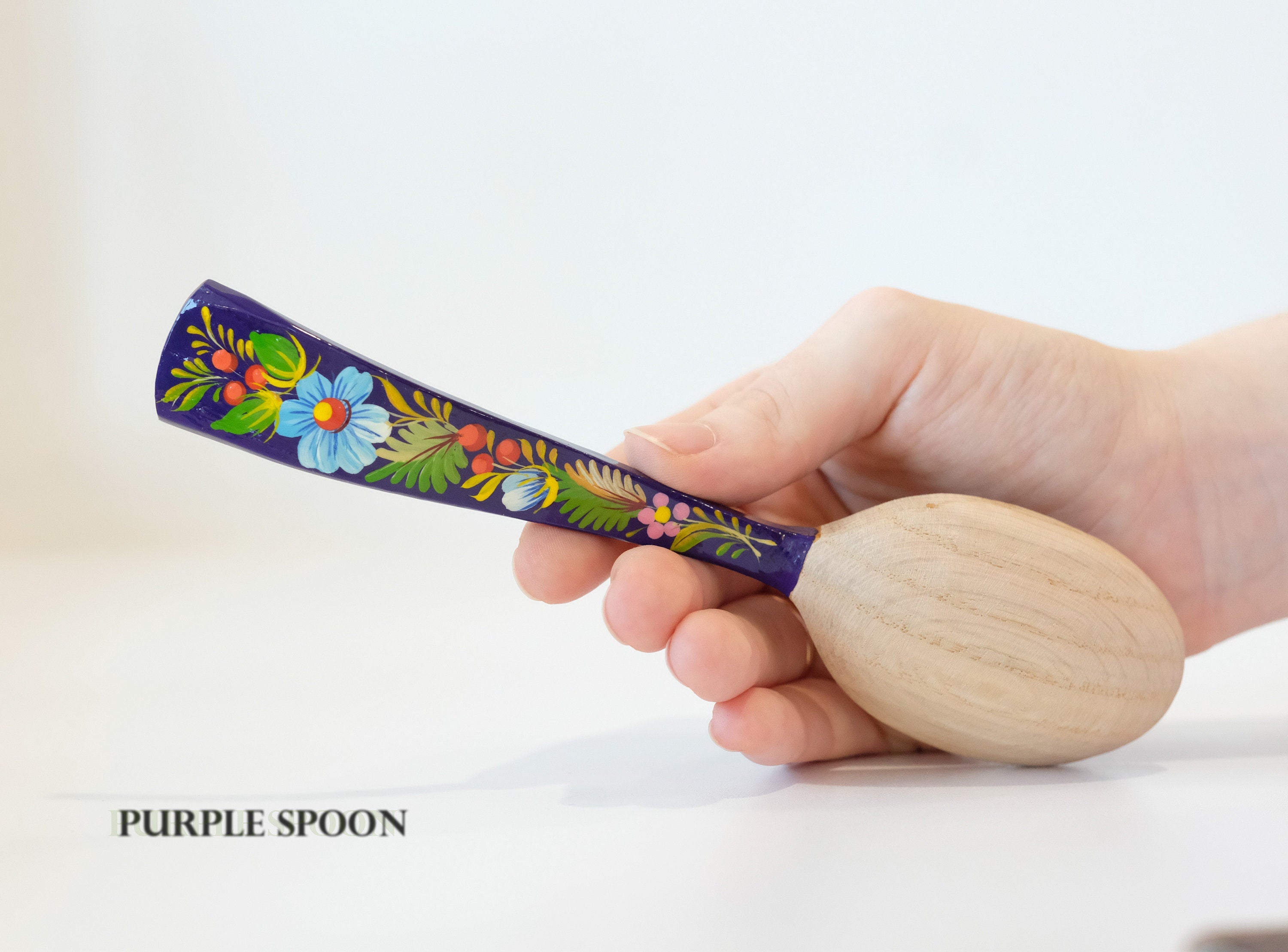 Unique wooden spoon, Unique painted tablespoon, Flower salt spoon, Painted sugar spoon, Blue hippie spoon, Wooden flower spoon, Cute spoon