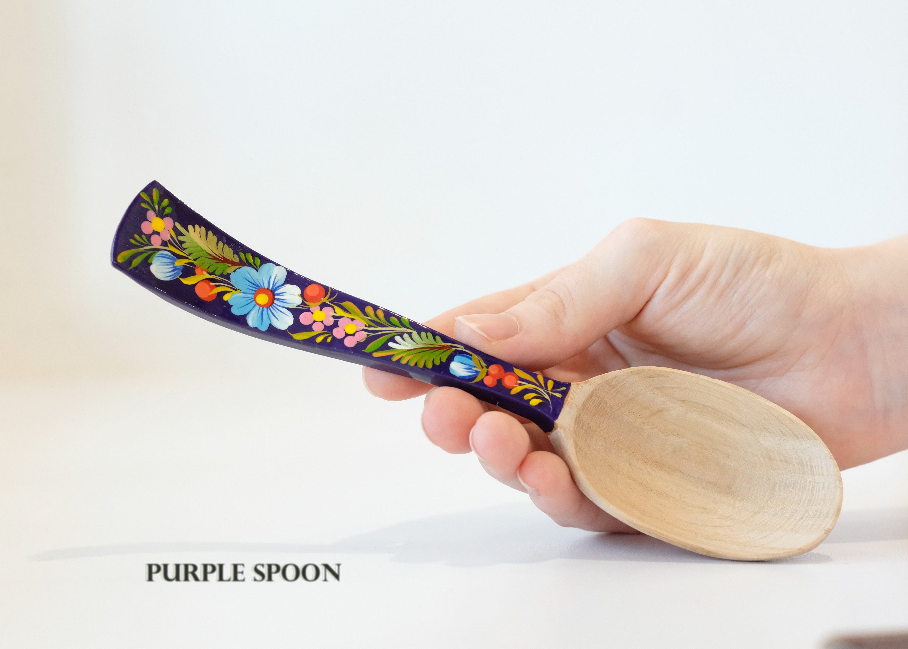 Unique wooden spoon, Unique painted tablespoon, Flower salt spoon, Painted sugar spoon, Blue hippie spoon, Wooden flower spoon, Cute spoon