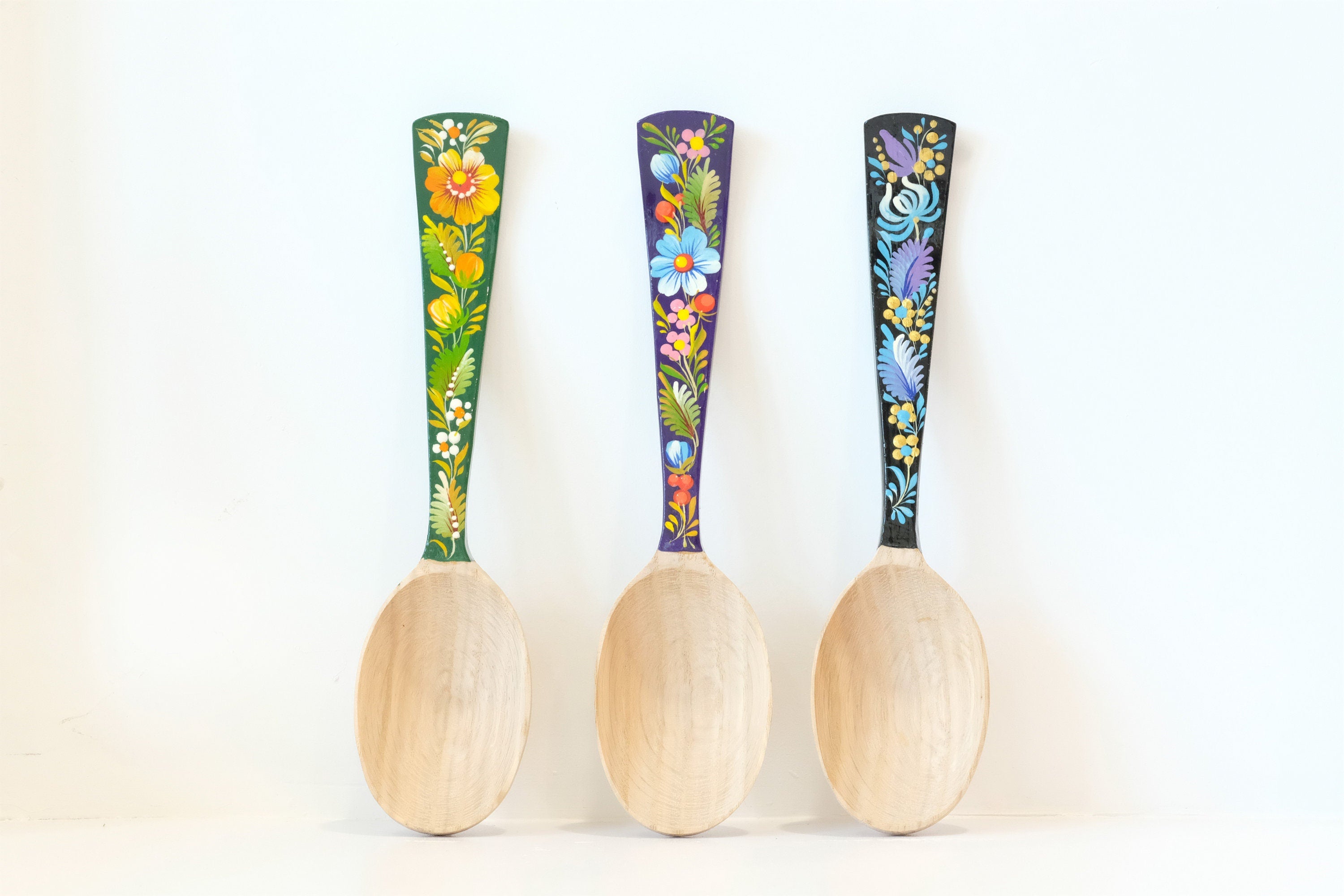 Unique wooden spoon, Unique painted tablespoon, Flower salt spoon, Painted sugar spoon, Blue hippie spoon, Wooden flower spoon, Cute spoon