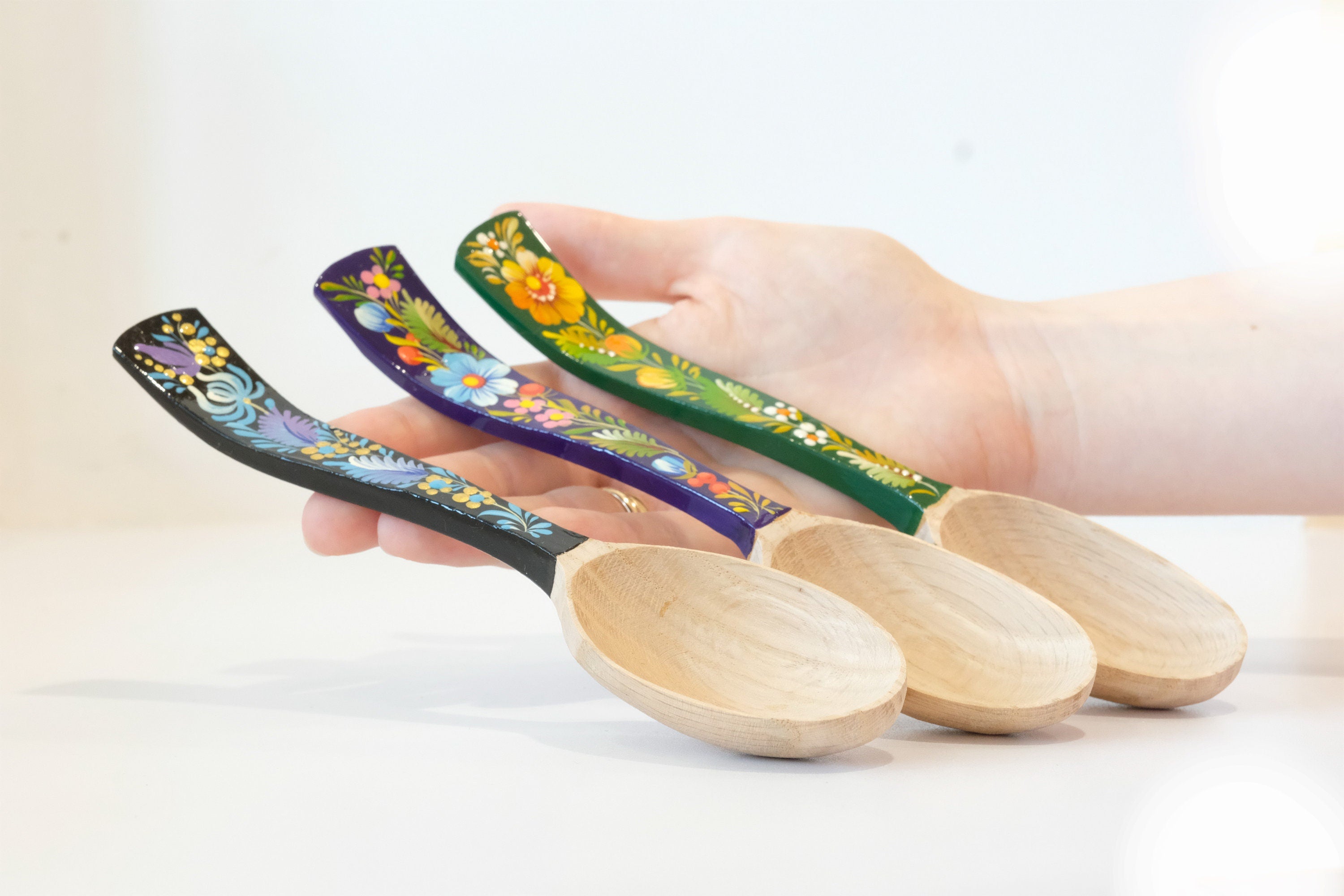 Unique wooden spoon, Unique painted tablespoon, Flower salt spoon, Painted sugar spoon, Blue hippie spoon, Wooden flower spoon, Cute spoon