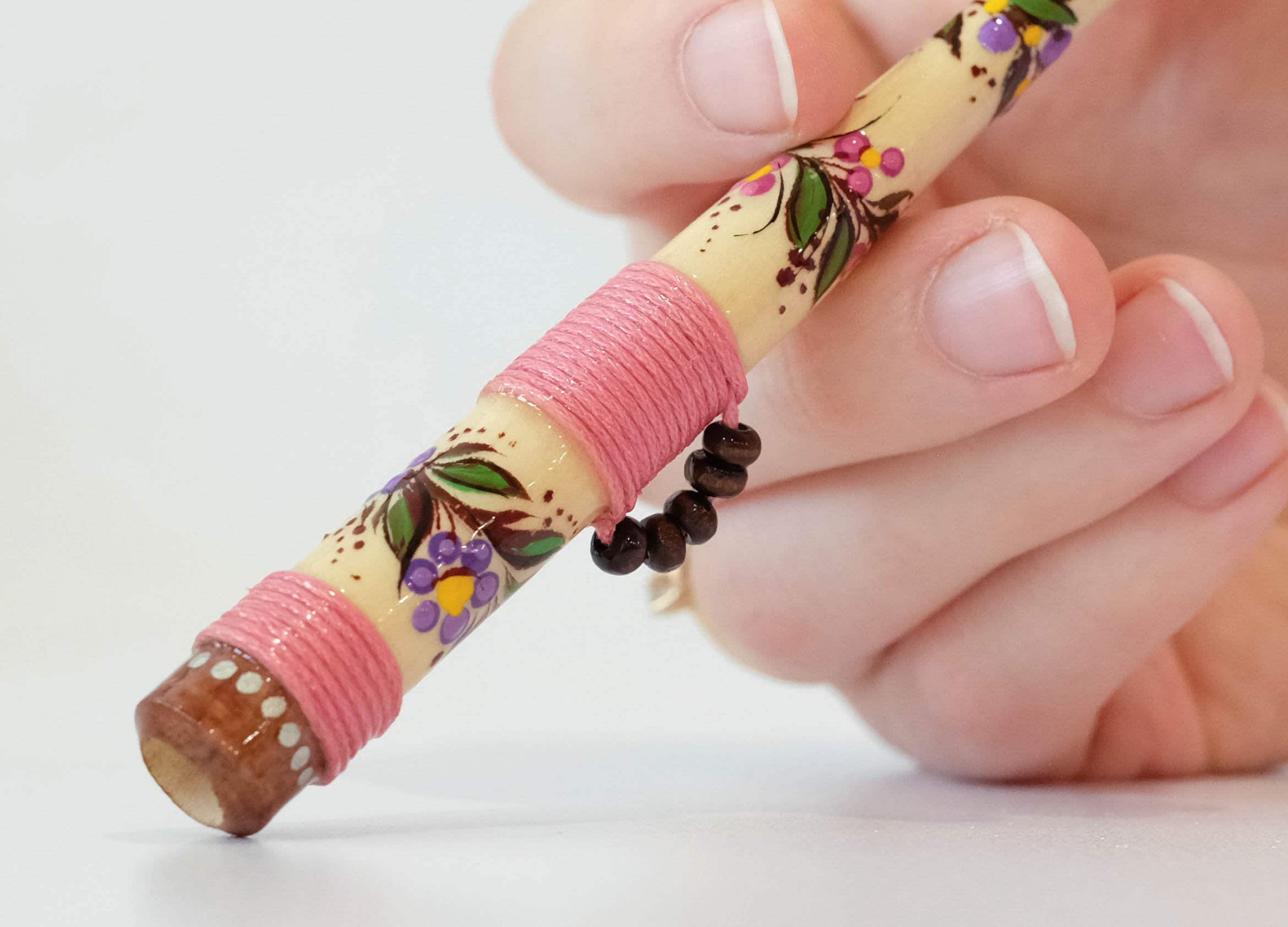 Wooden Regular cigarette holder - Hand-painted tribal cigarette holder with Ukraininan folk art Petrykivka