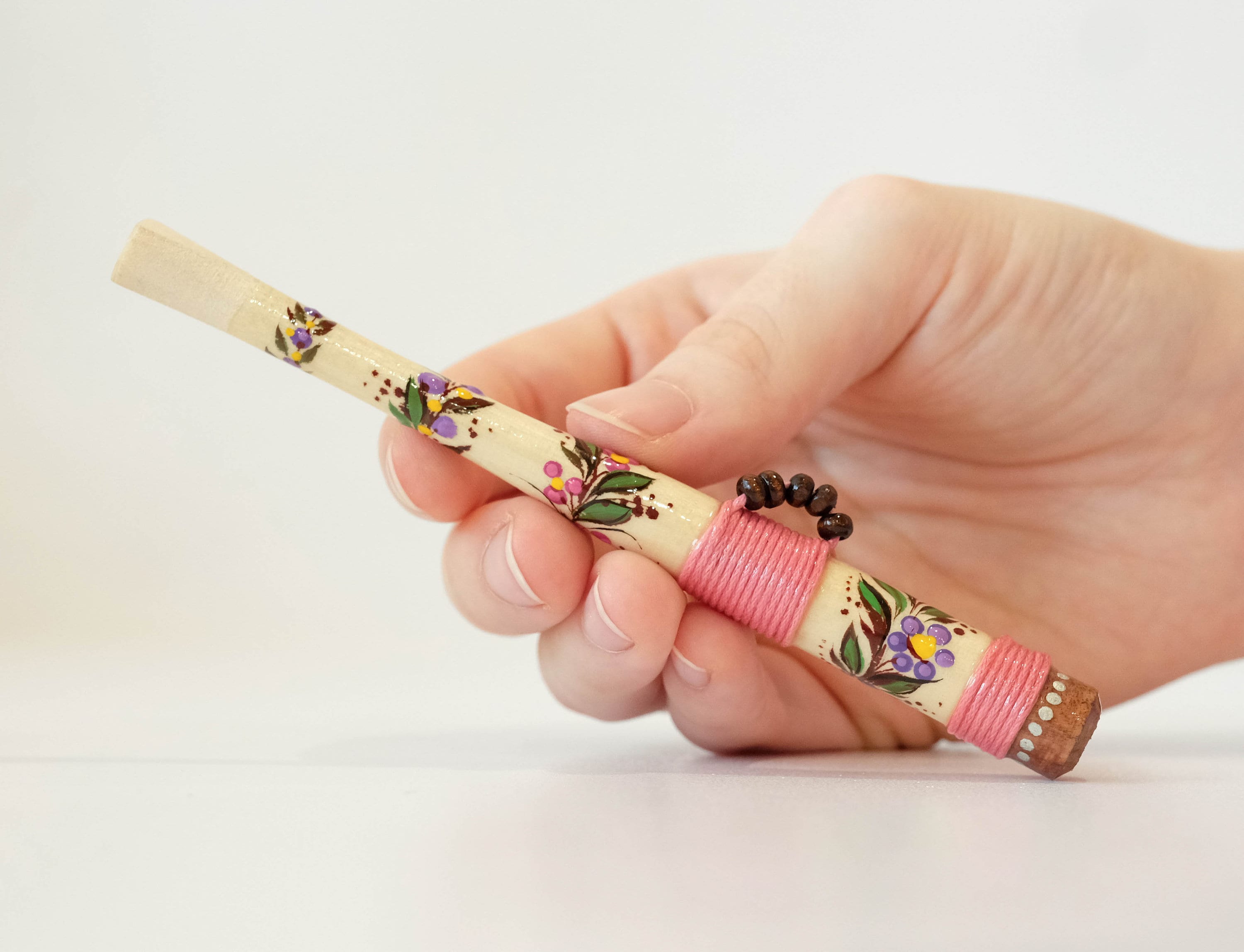 Wooden Regular cigarette holder - Hand-painted tribal cigarette holder with Ukraininan folk art Petrykivka