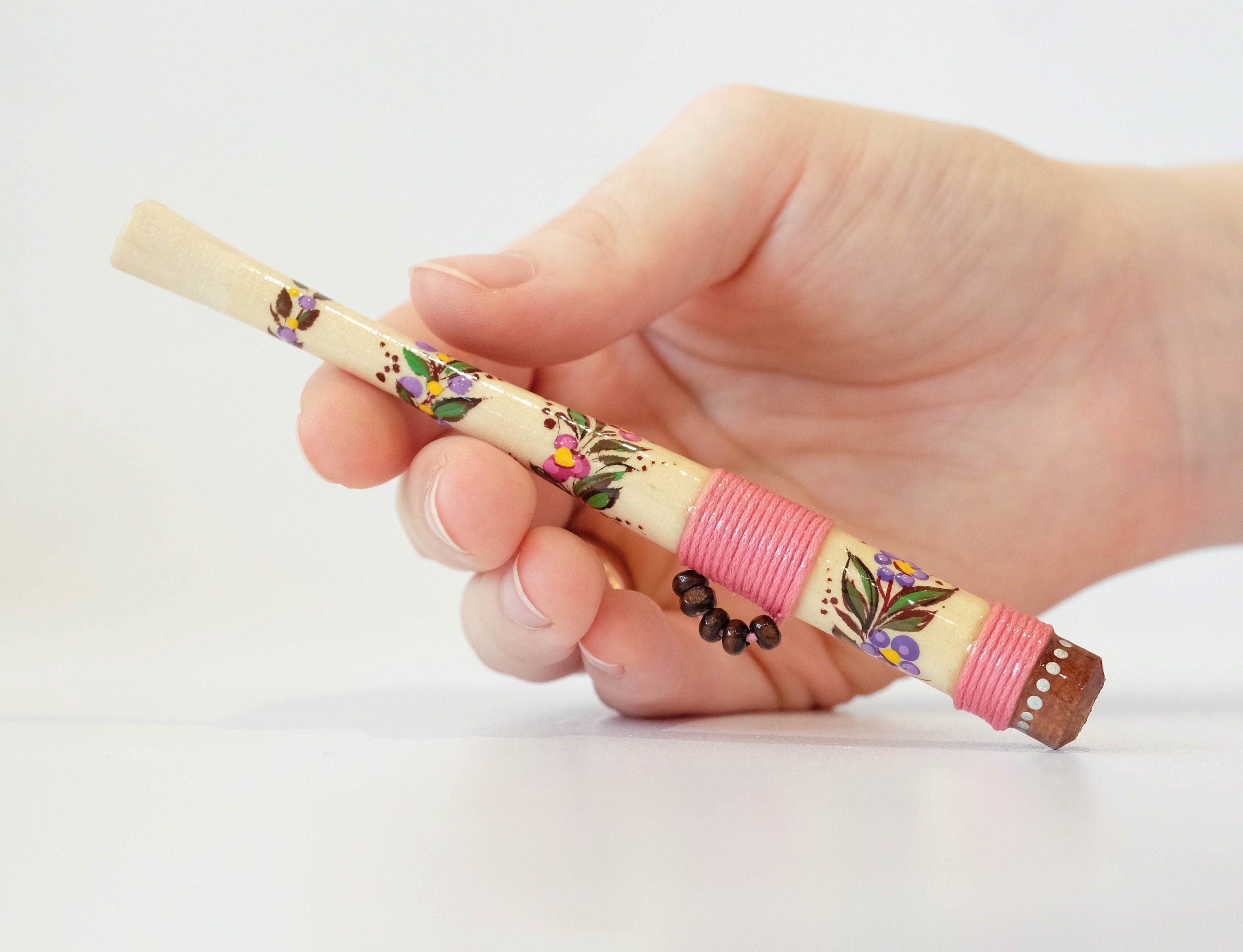 Wooden Regular cigarette holder - Hand-painted tribal cigarette holder with Ukraininan folk art Petrykivka