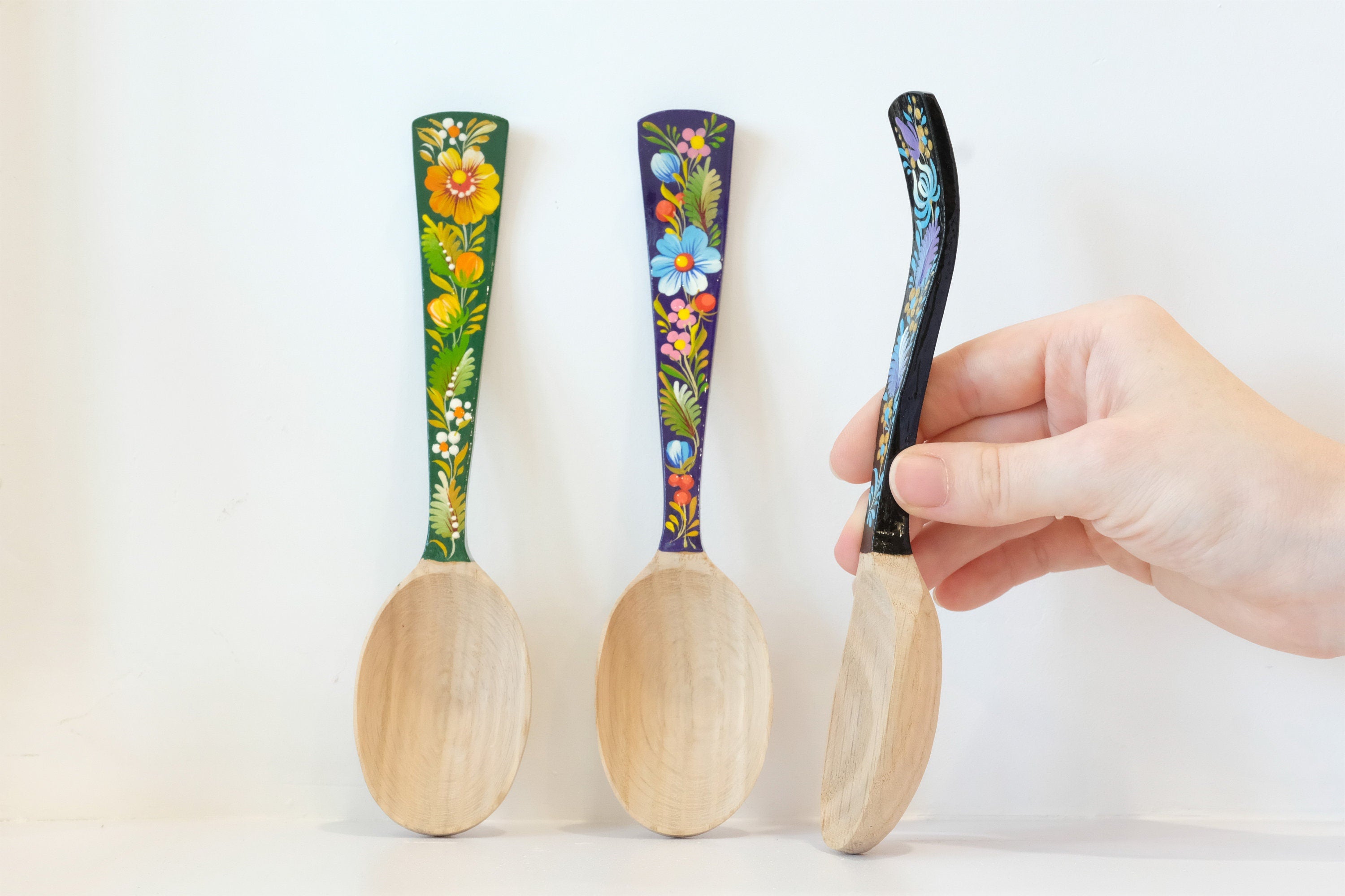 Unique wooden spoon, Unique painted tablespoon, Flower salt spoon, Painted sugar spoon, Blue hippie spoon, Wooden flower spoon, Cute spoon