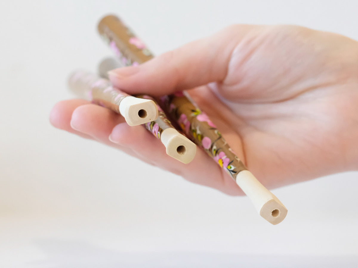 Wooden Regular Cherry Blossom cigarette holder painted with Ukrainian Folk Art Petrykivka