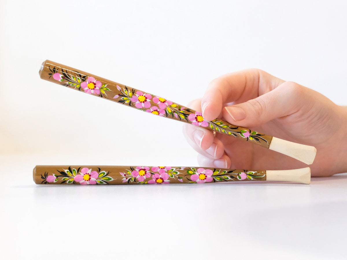 Wooden Regular Cherry Blossom cigarette holder painted with Ukrainian Folk Art Petrykivka