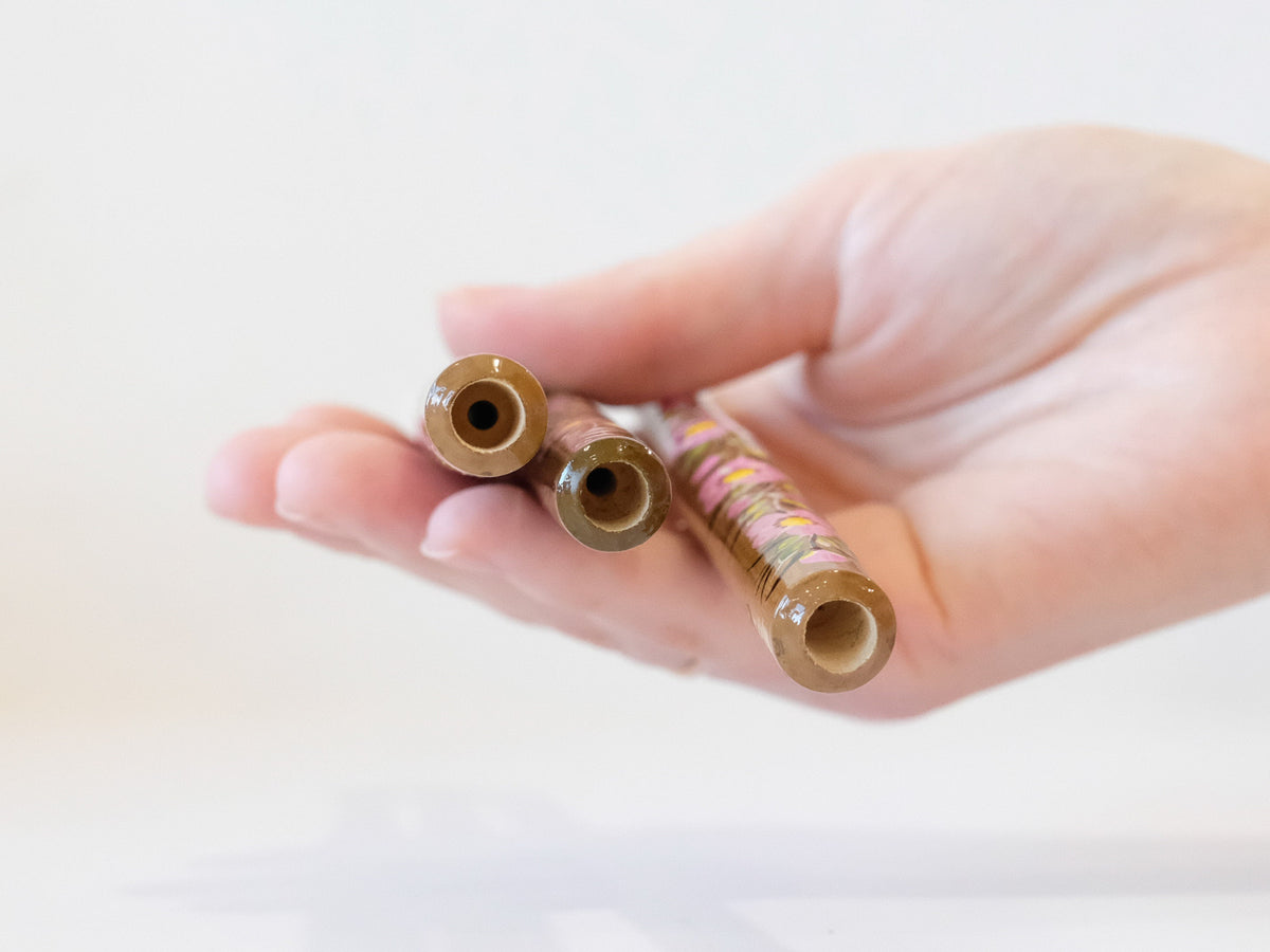 Wooden Regular Cherry Blossom cigarette holder painted with Ukrainian Folk Art Petrykivka