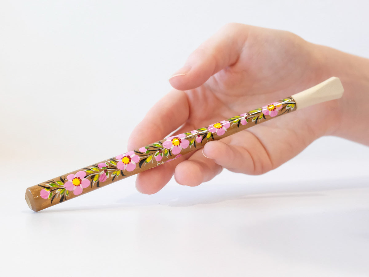 Wooden Regular Cherry Blossom cigarette holder painted with Ukrainian Folk Art Petrykivka