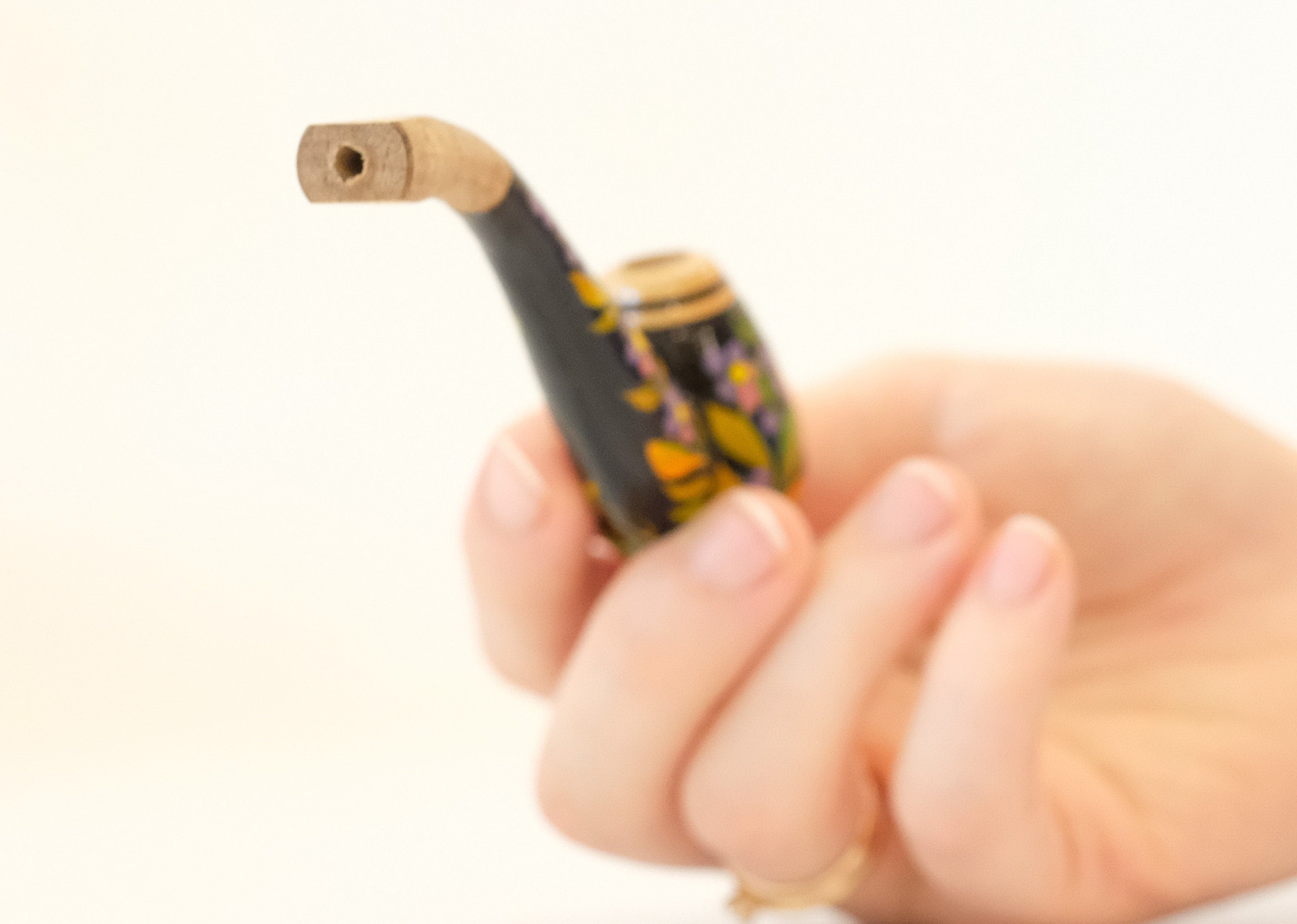 Regular Hummingbird Cigarette Holder - Painted Wooden Mini Pipe Cigarette Holder with Ukrainian Folk Art Petrykivka