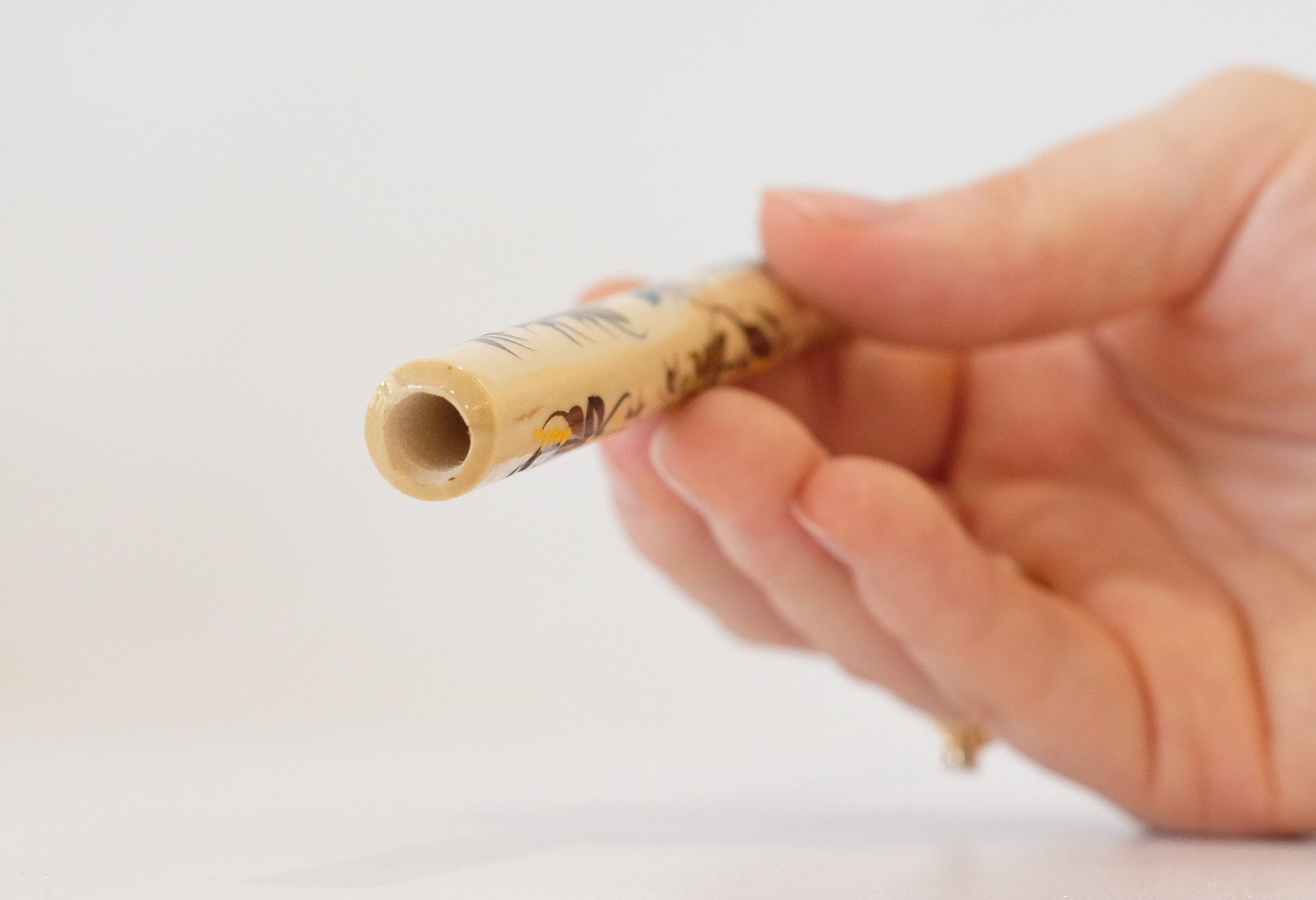 Extra long Wooden Regular Cigarette Holder - Hand-painted with Ukrainian Folk Art Petrykivka - Brown Flowers