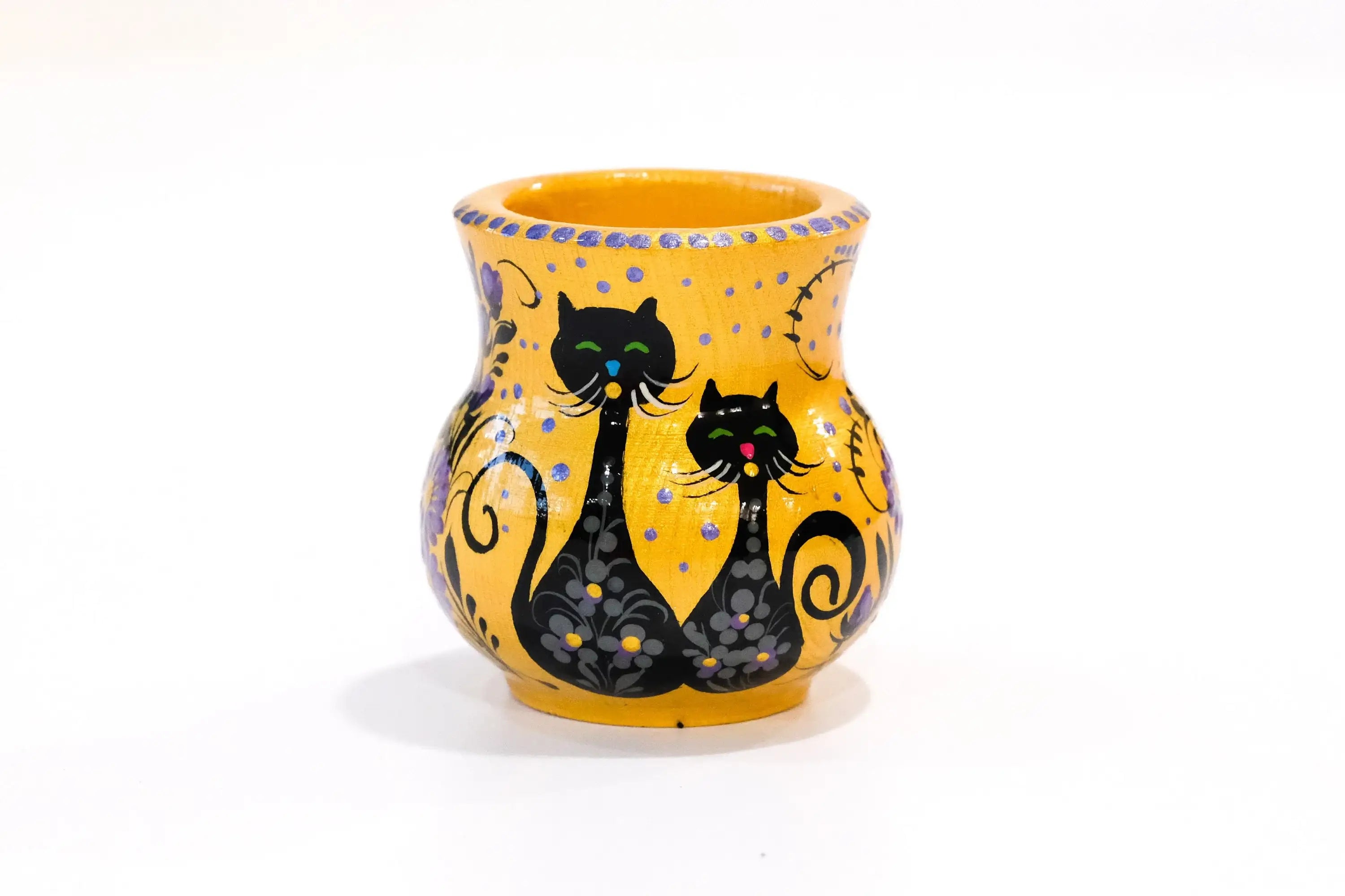 Painted Wooden Halloween Black Cat Candle Holder - Handmade Tea Light Holder Carved from Wood