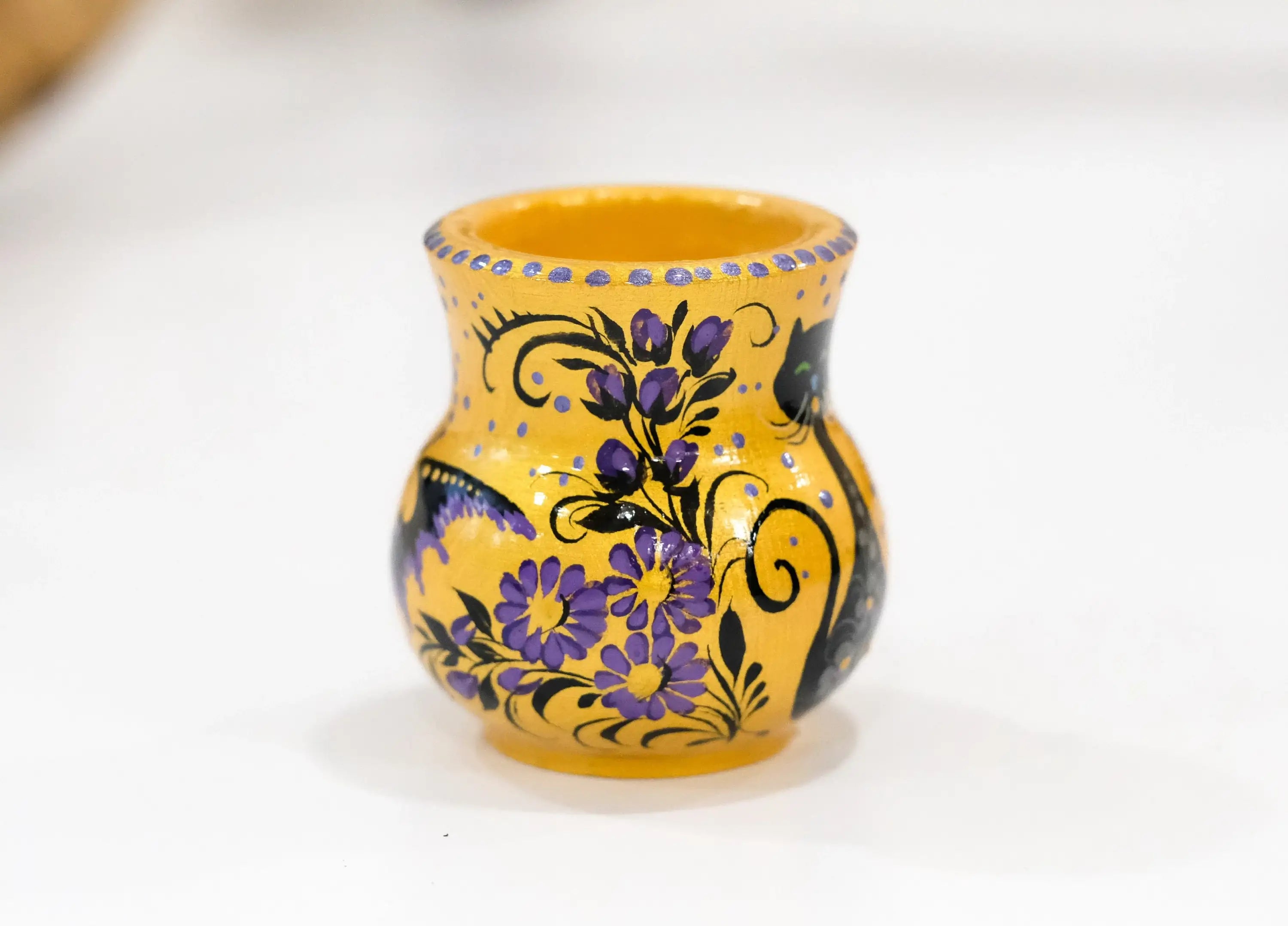 Painted Wooden Halloween Black Cat Candle Holder - Handmade Tea Light Holder Carved from Wood