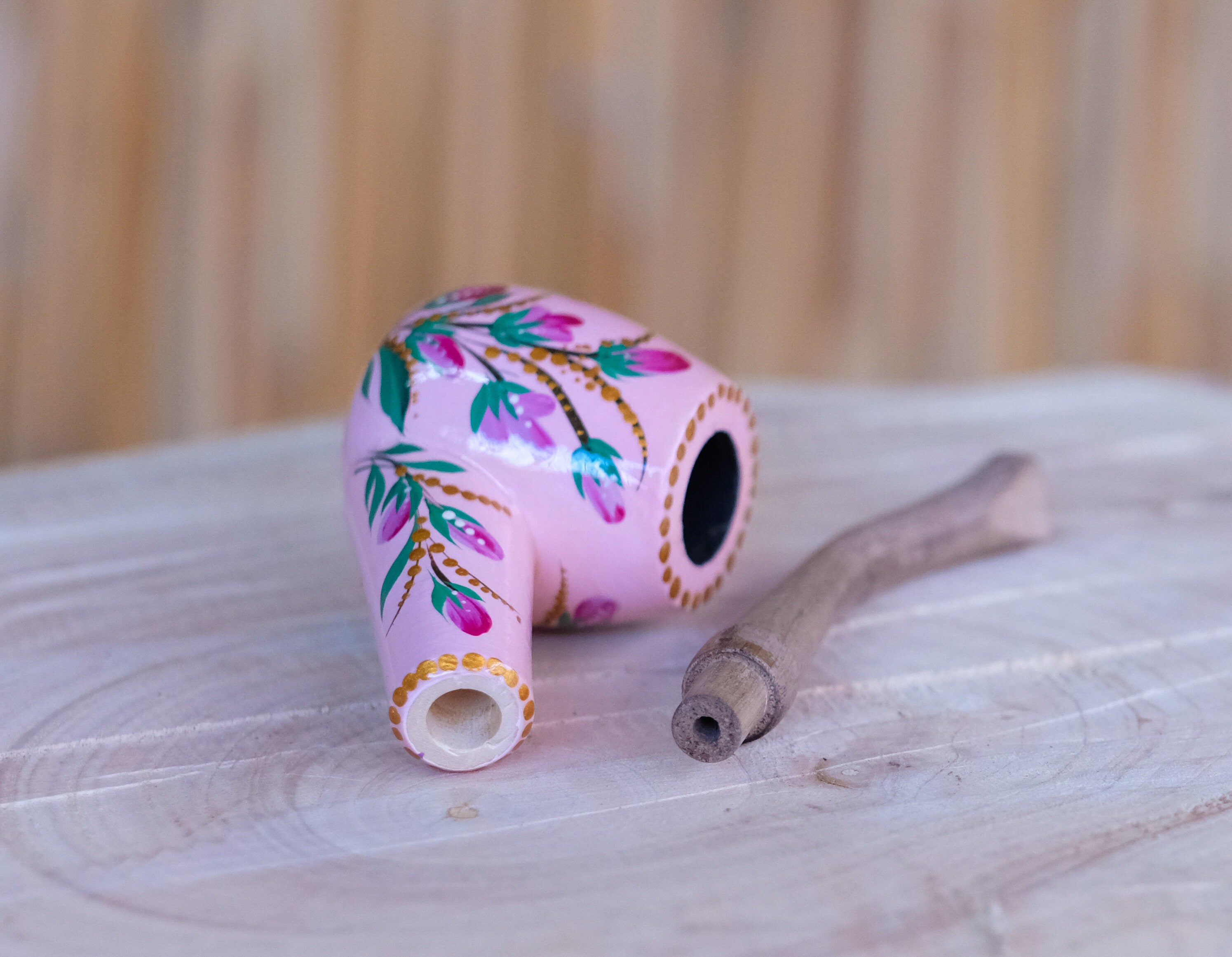 Painted Lily of the Valley Smoking Pipe - Ukrainian Wooden Tobacco Pipe
