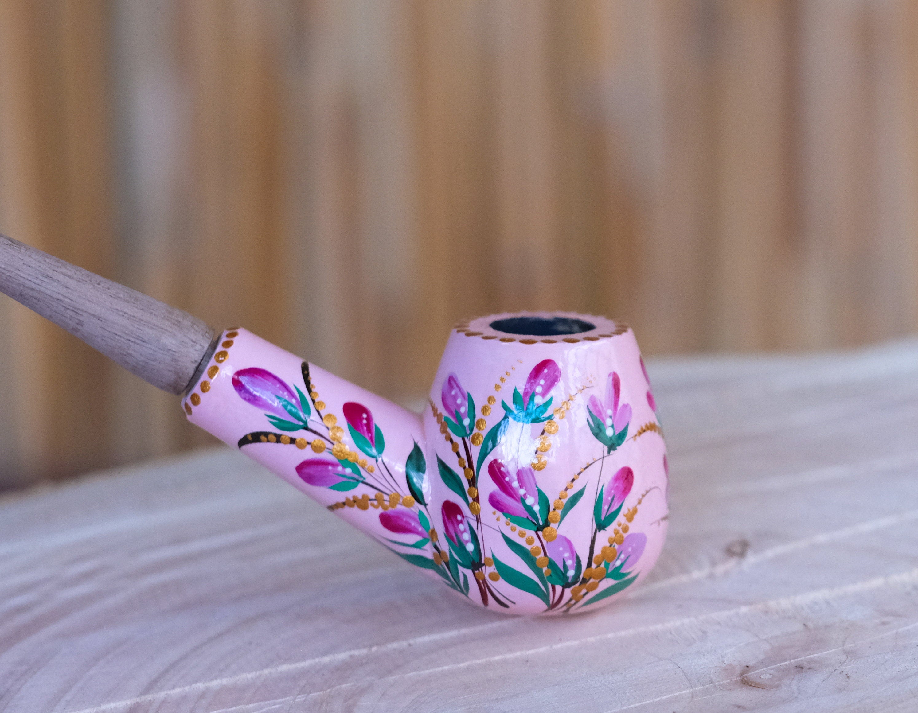 Painted Lily of the Valley Smoking Pipe - Ukrainian Wooden Tobacco Pipe