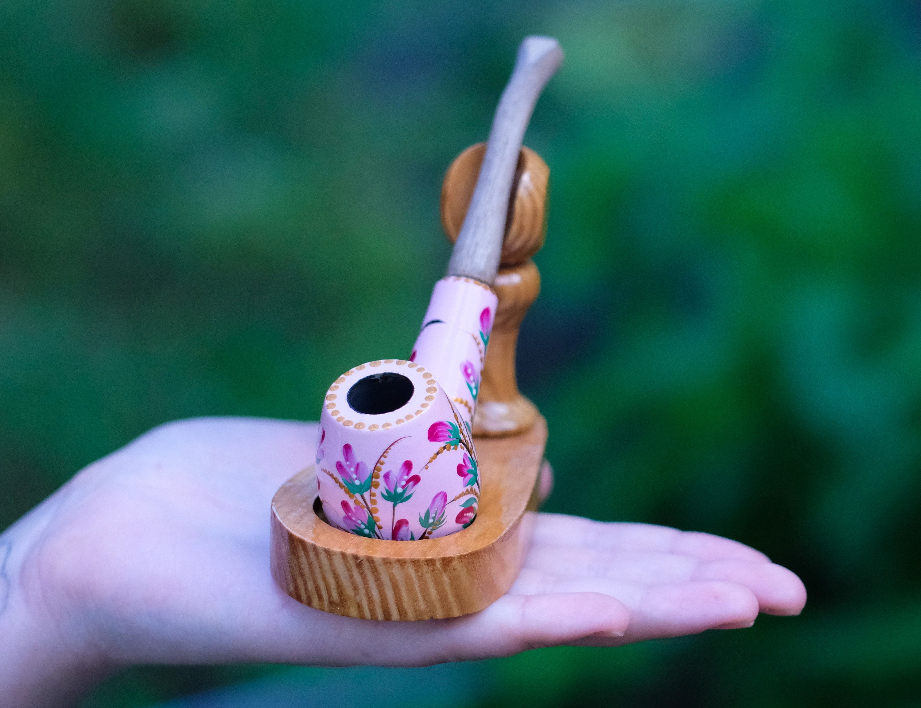 Painted Lily of the Valley Smoking Pipe - Ukrainian Wooden Tobacco Pipe