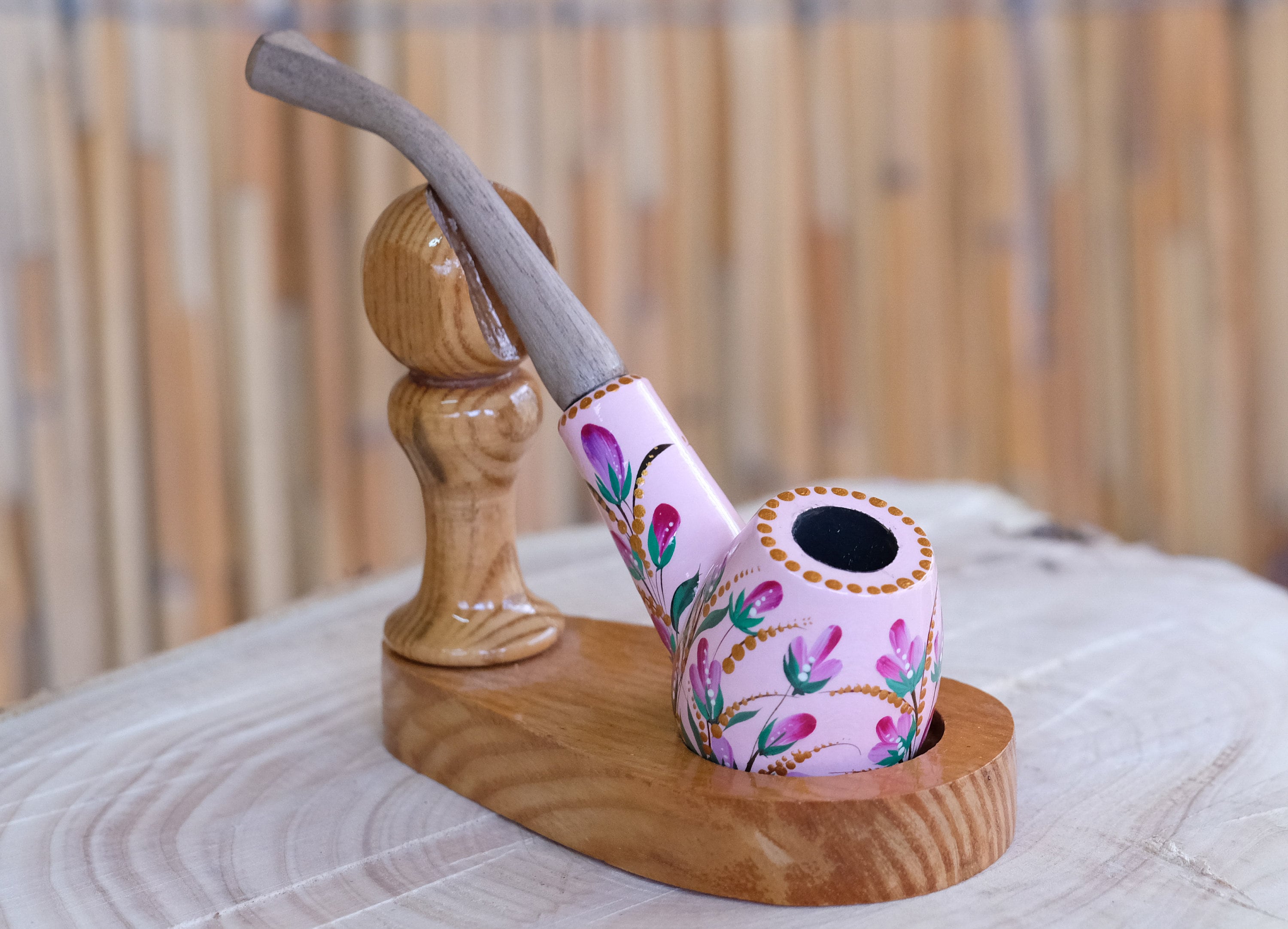 Painted Lily of the Valley Smoking Pipe - Ukrainian Wooden Tobacco Pipe