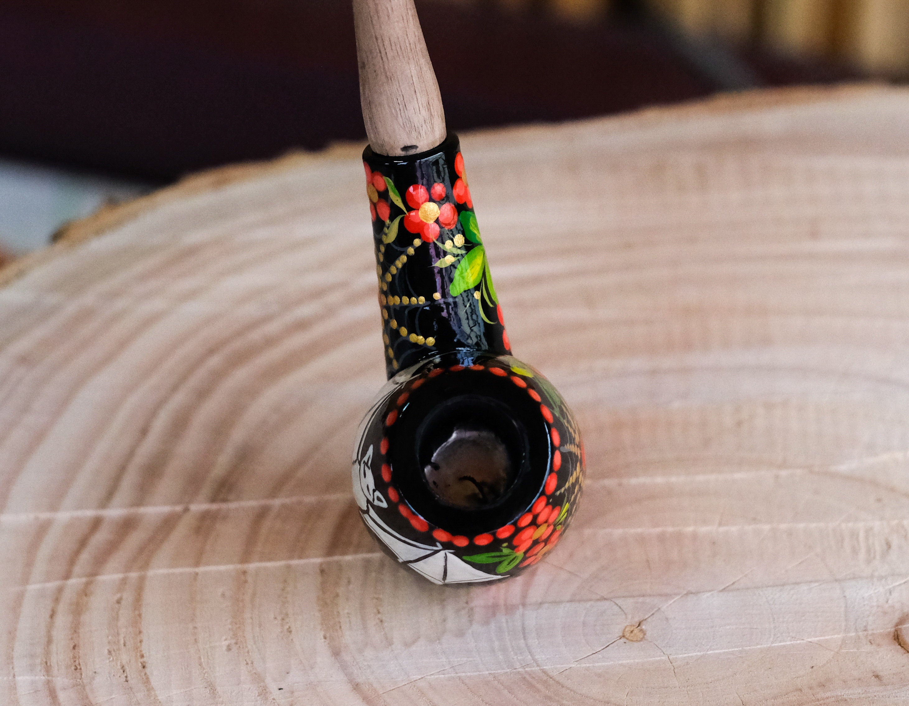 Painted Flying Bat Smoking Pipe - Halloween Wooden Tobacco Pipe Made in Ukraine