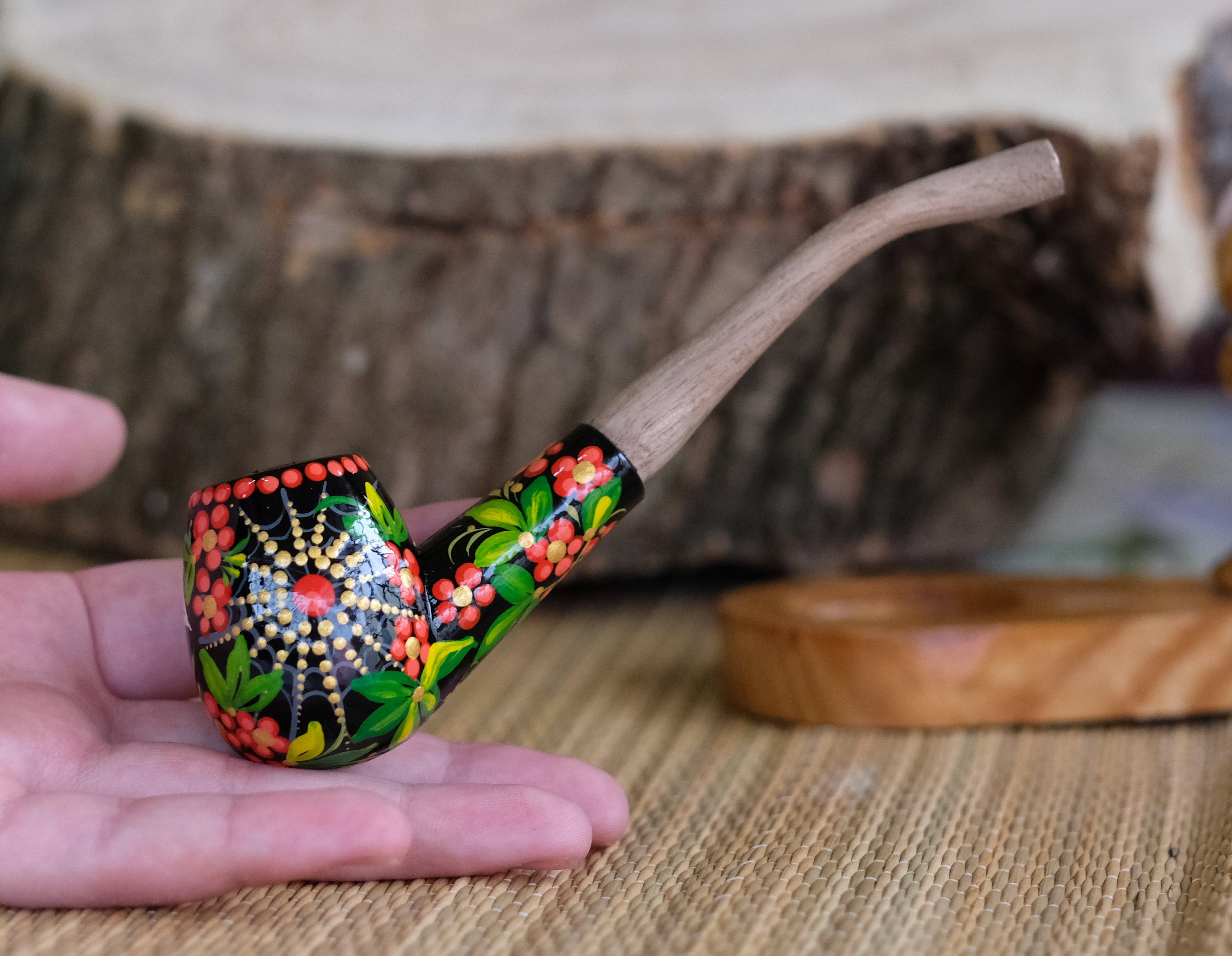 Painted Flying Bat Smoking Pipe - Halloween Wooden Tobacco Pipe Made in Ukraine
