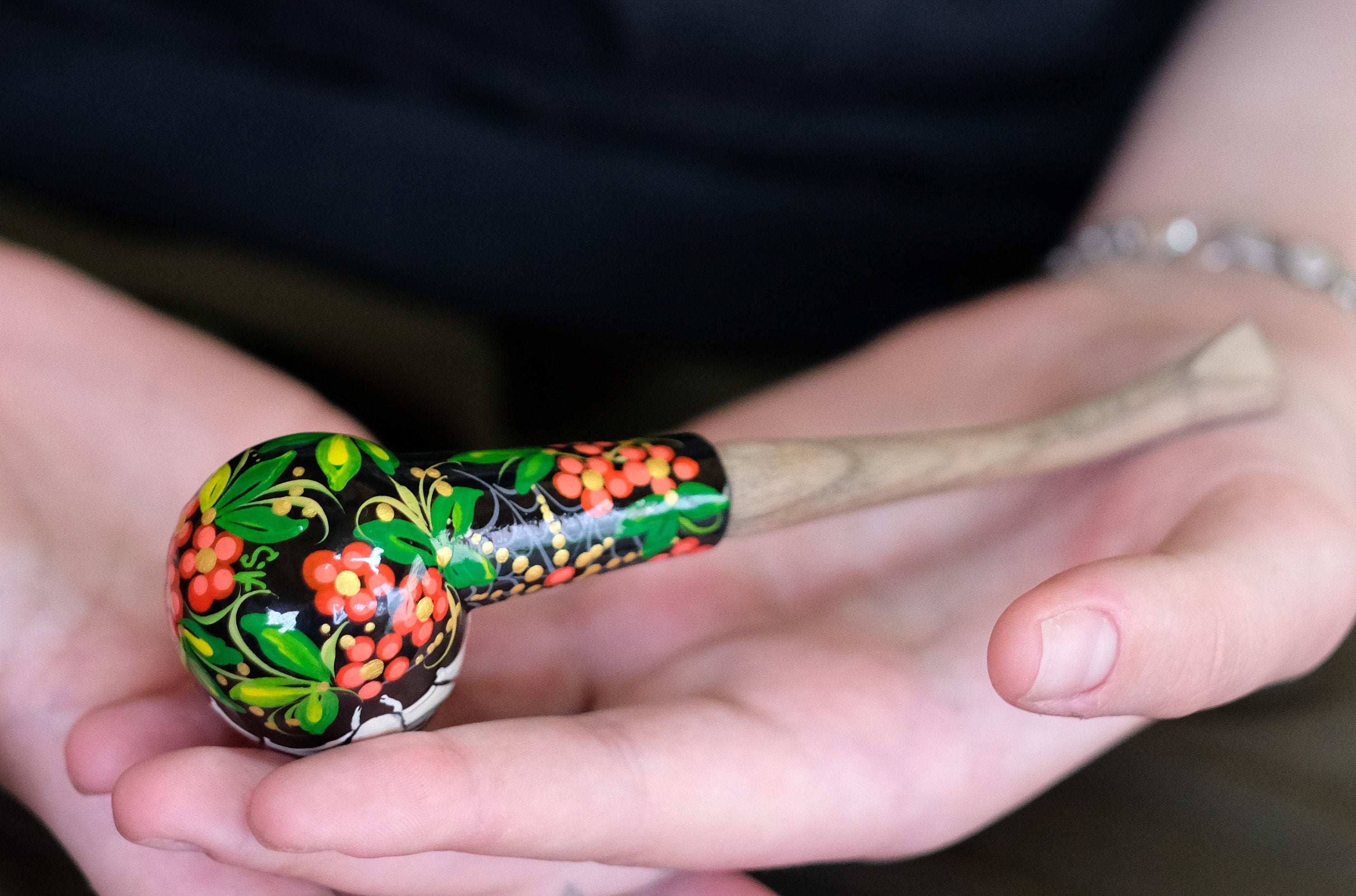 Painted Flying Bat Smoking Pipe - Halloween Wooden Tobacco Pipe Made in Ukraine
