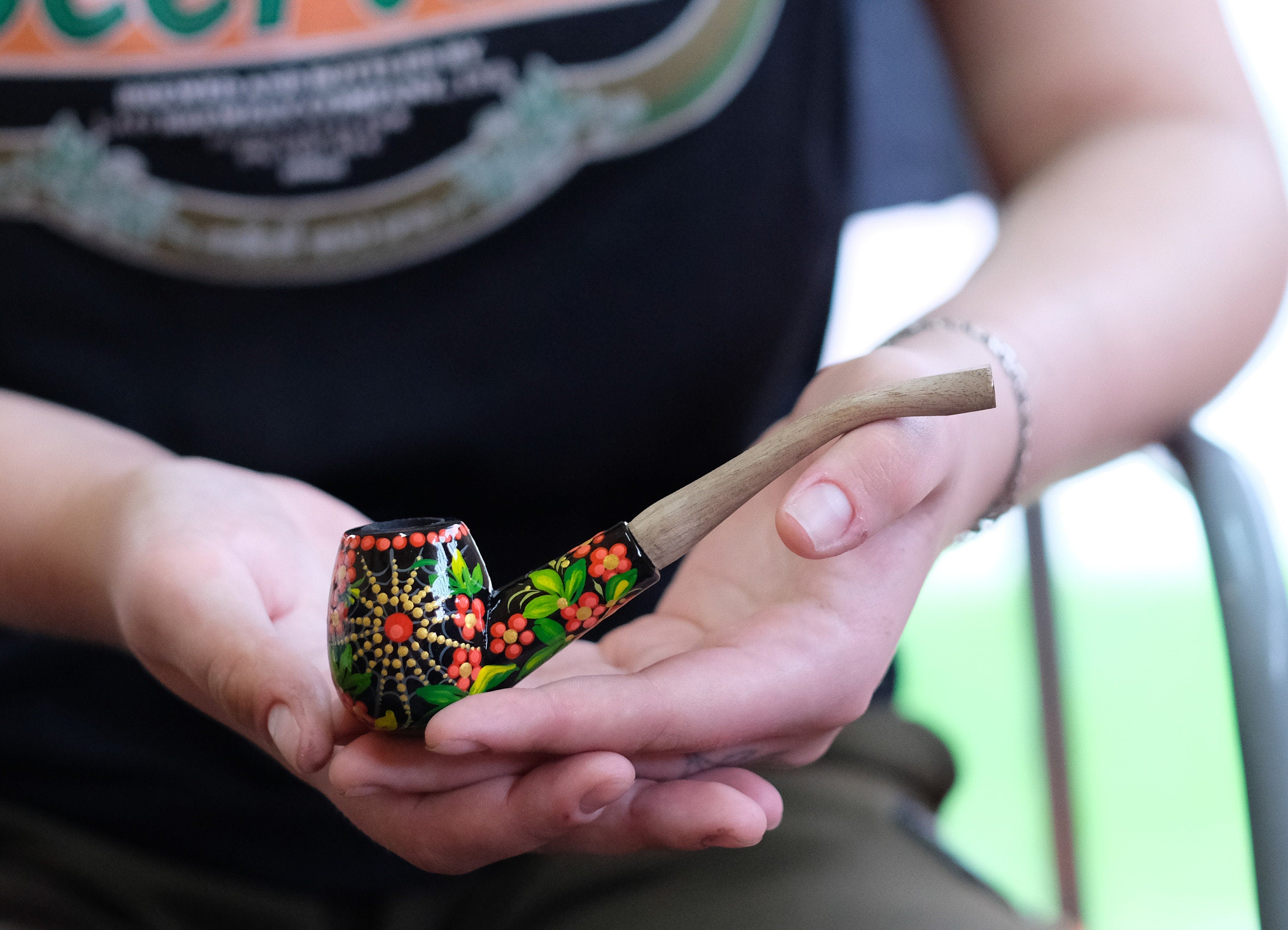 Painted Flying Bat Smoking Pipe - Halloween Wooden Tobacco Pipe Made in Ukraine