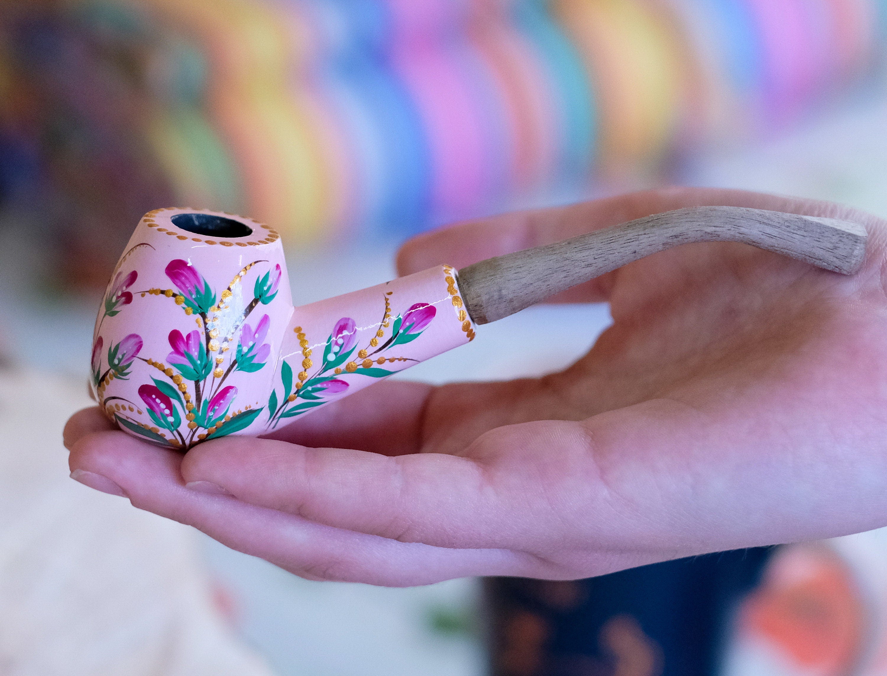 Painted Lily of the Valley Smoking Pipe - Ukrainian Wooden Tobacco Pipe